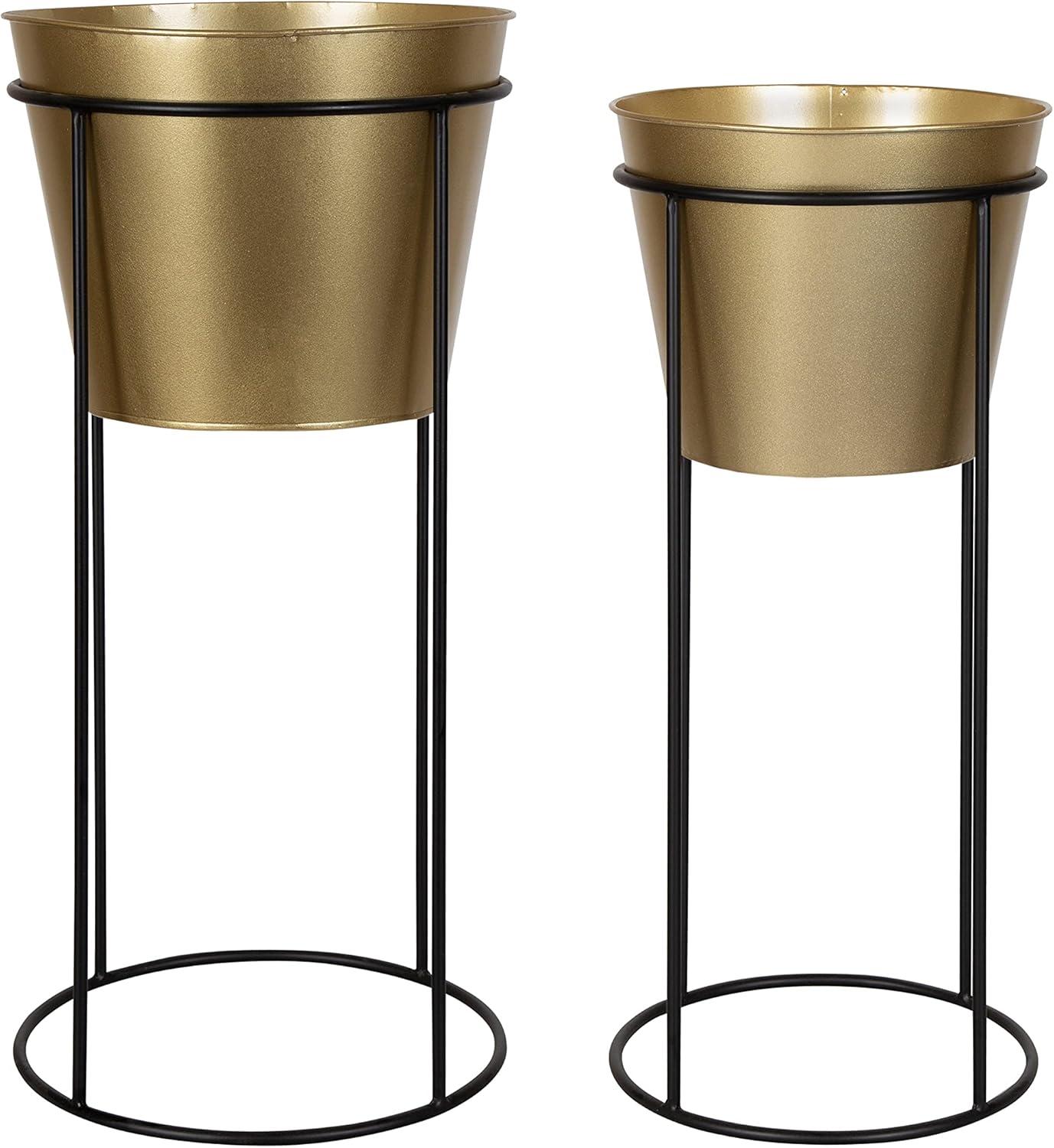 Kate and Laurel Sheely Metal Planter Stands with Pots