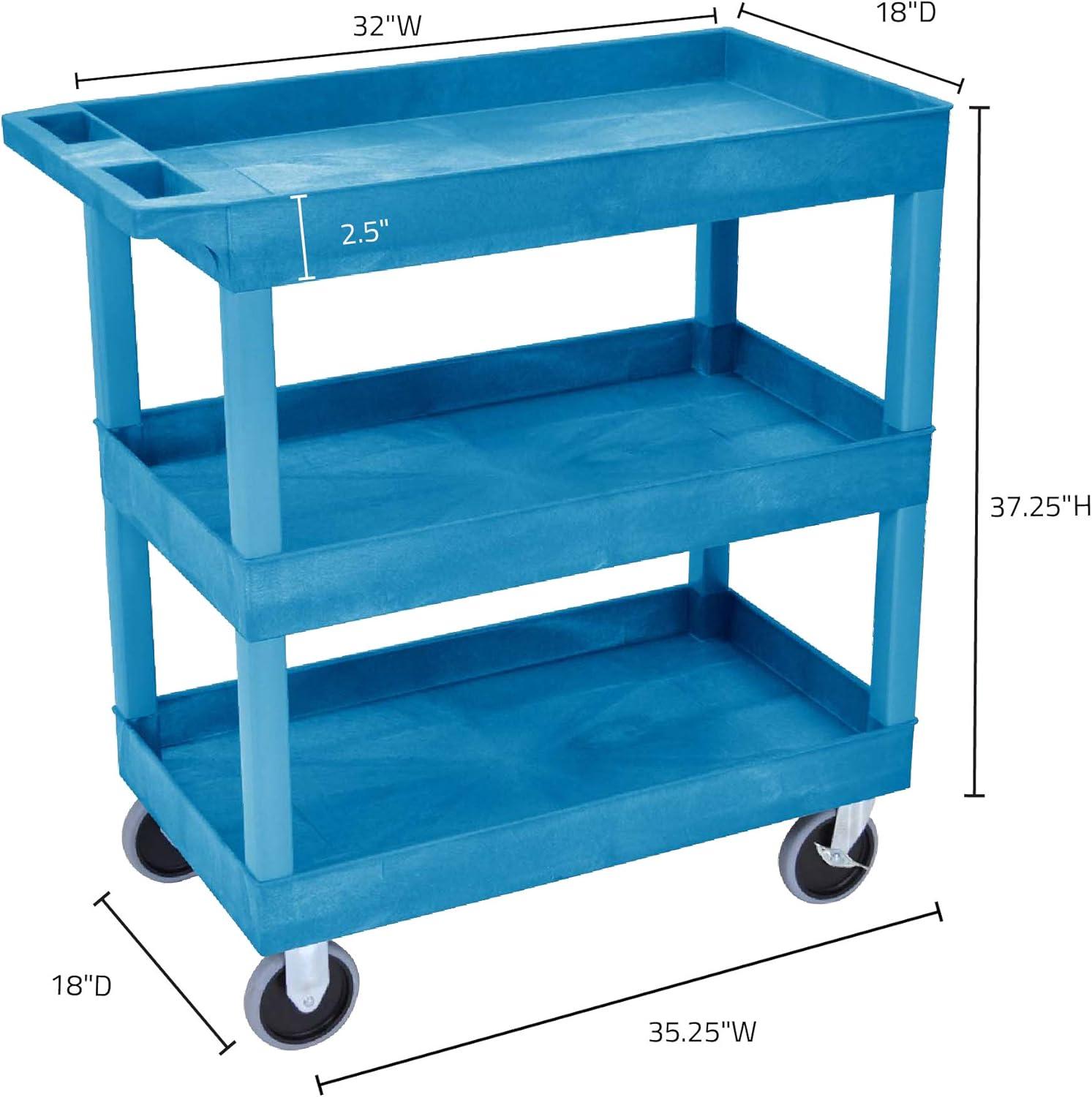 Luxor 18" x 32" Three Shelf Heavy Duty Tub Utility Cart - Blue