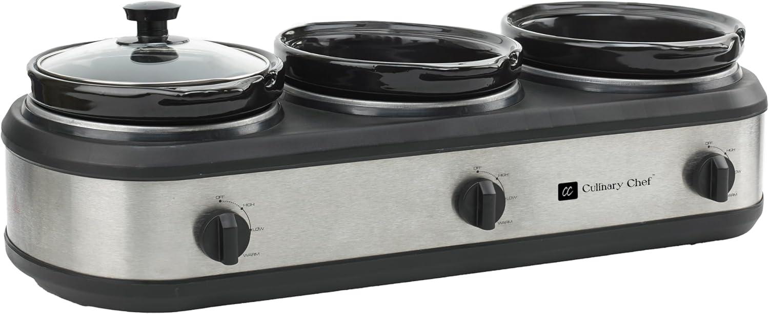 Culinary Chef 3 x 2.5 Qt. Triple Slow Cooker - Stainless-Steel