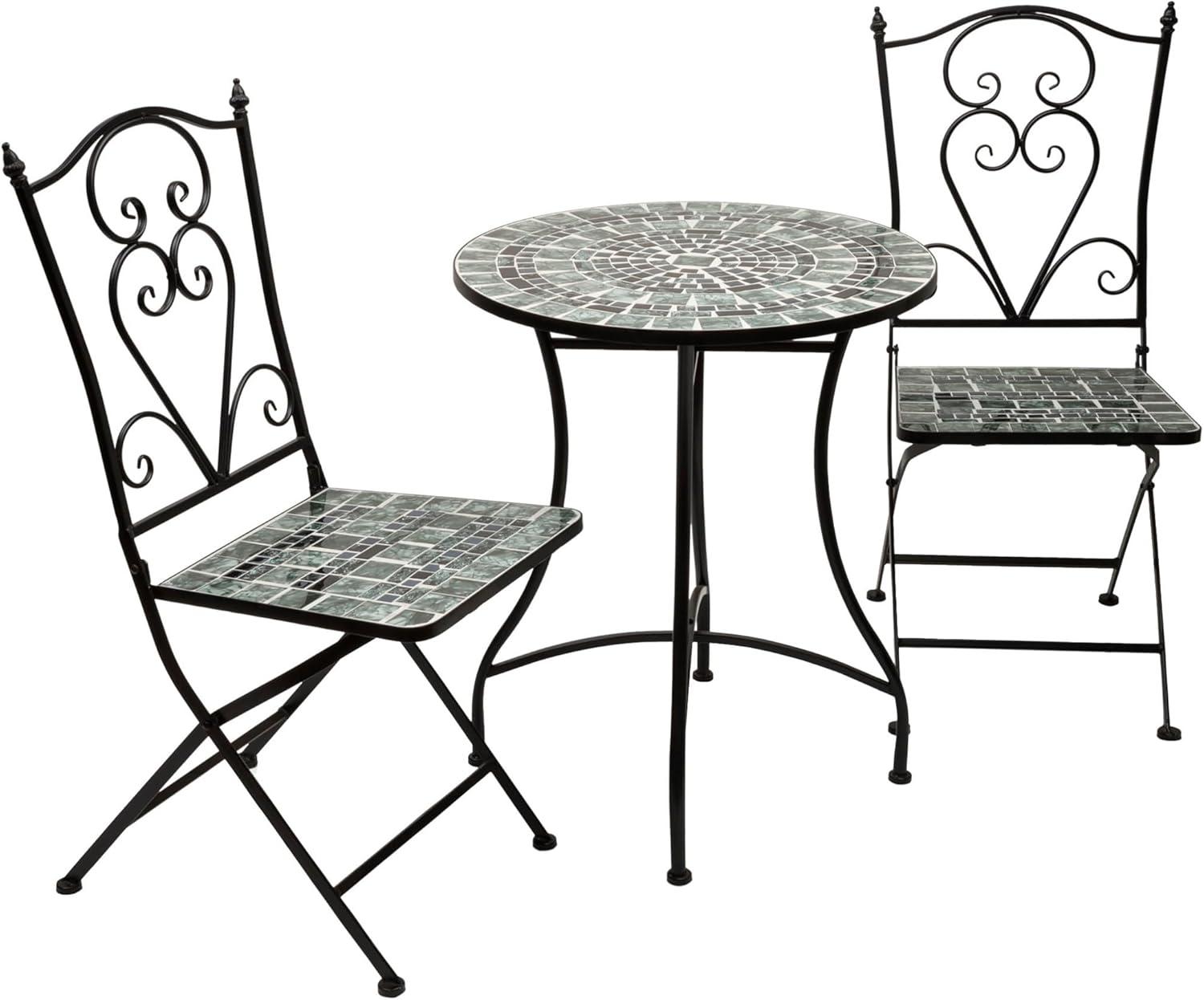 Alpine Corporation 3-Piece Metal Mosaic Tile Bistro Set, Green & Black