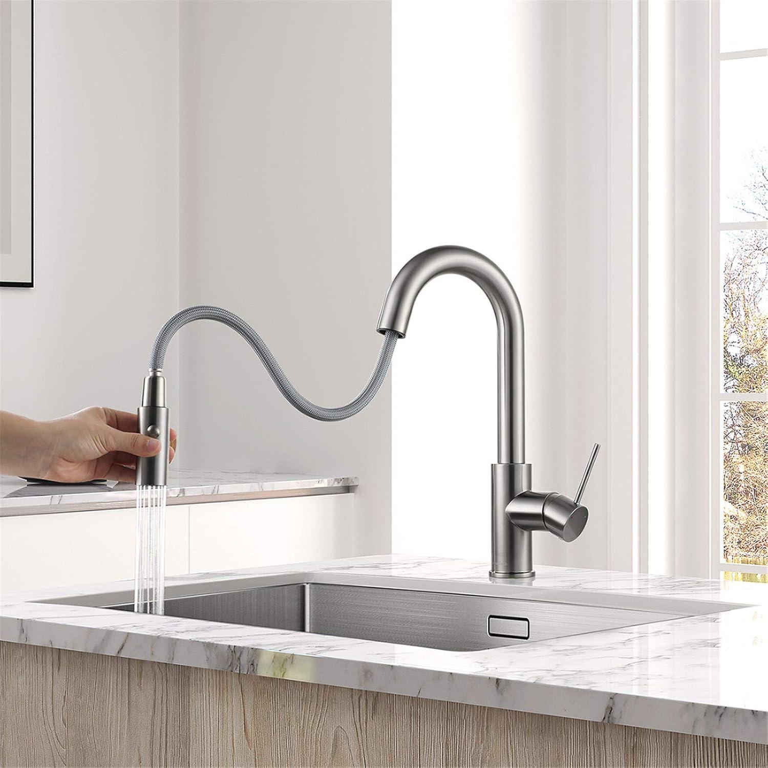 Brushed Nickel Bar Faucet with Pull-Down Sprayer