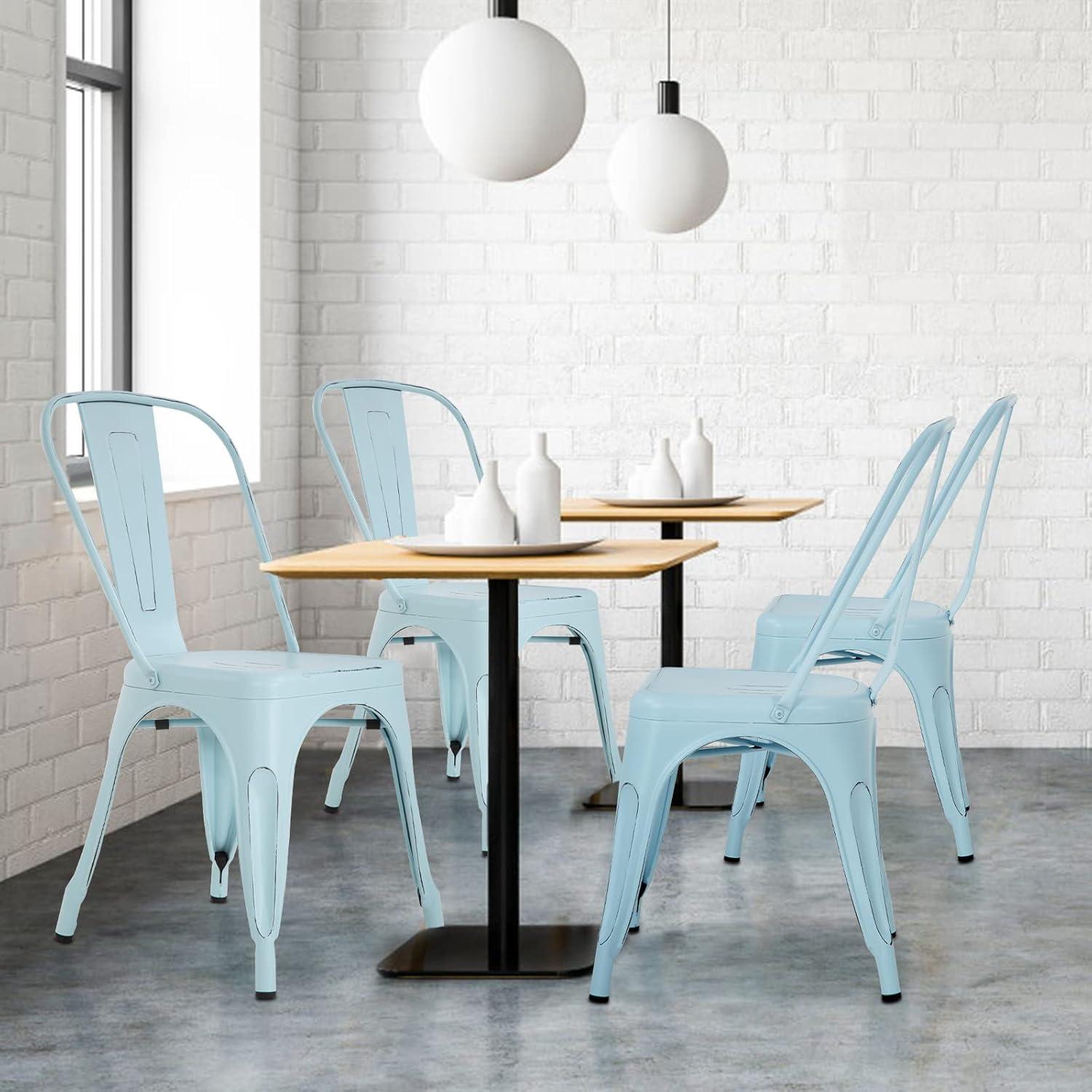 Metal Chairs Set of 4, Stackable Metal Patio Chairs 18 Inch Seat Height, Indoor/Outdoor Tolix Side Chair with Back, 330LBS Weight Capacity, Chic Kitchen Dining Chairs, Black