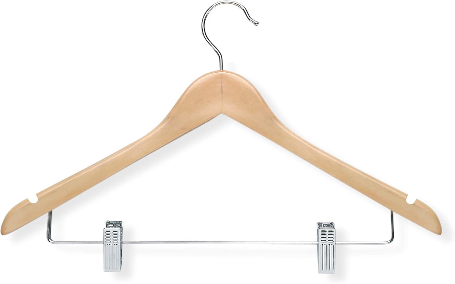 Honey-Can-Do 12pk Maple Wood Suit Hangers: Adjustable Beige Clothes Hangers for Suits, Multipurpose Storage