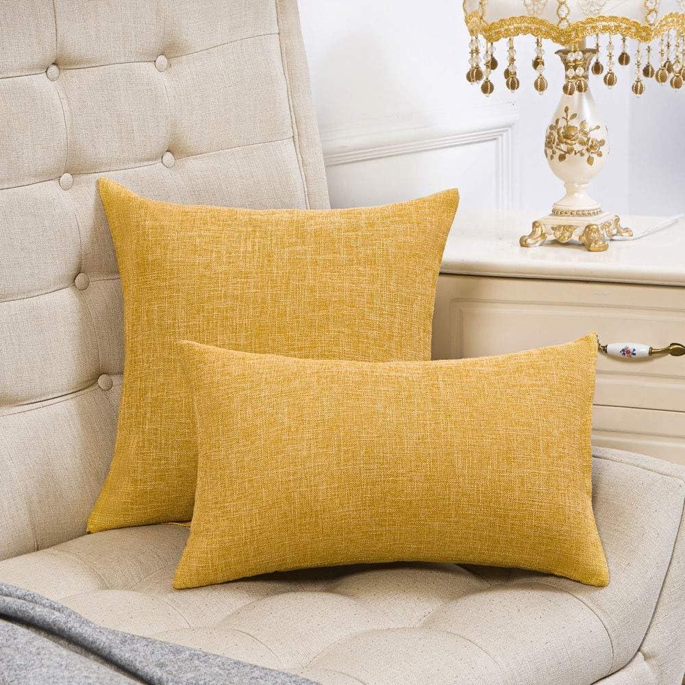 MAXAYA Set Of 2 Mustard Yellow Pillow Covers 18X18 Inch Rustic ...