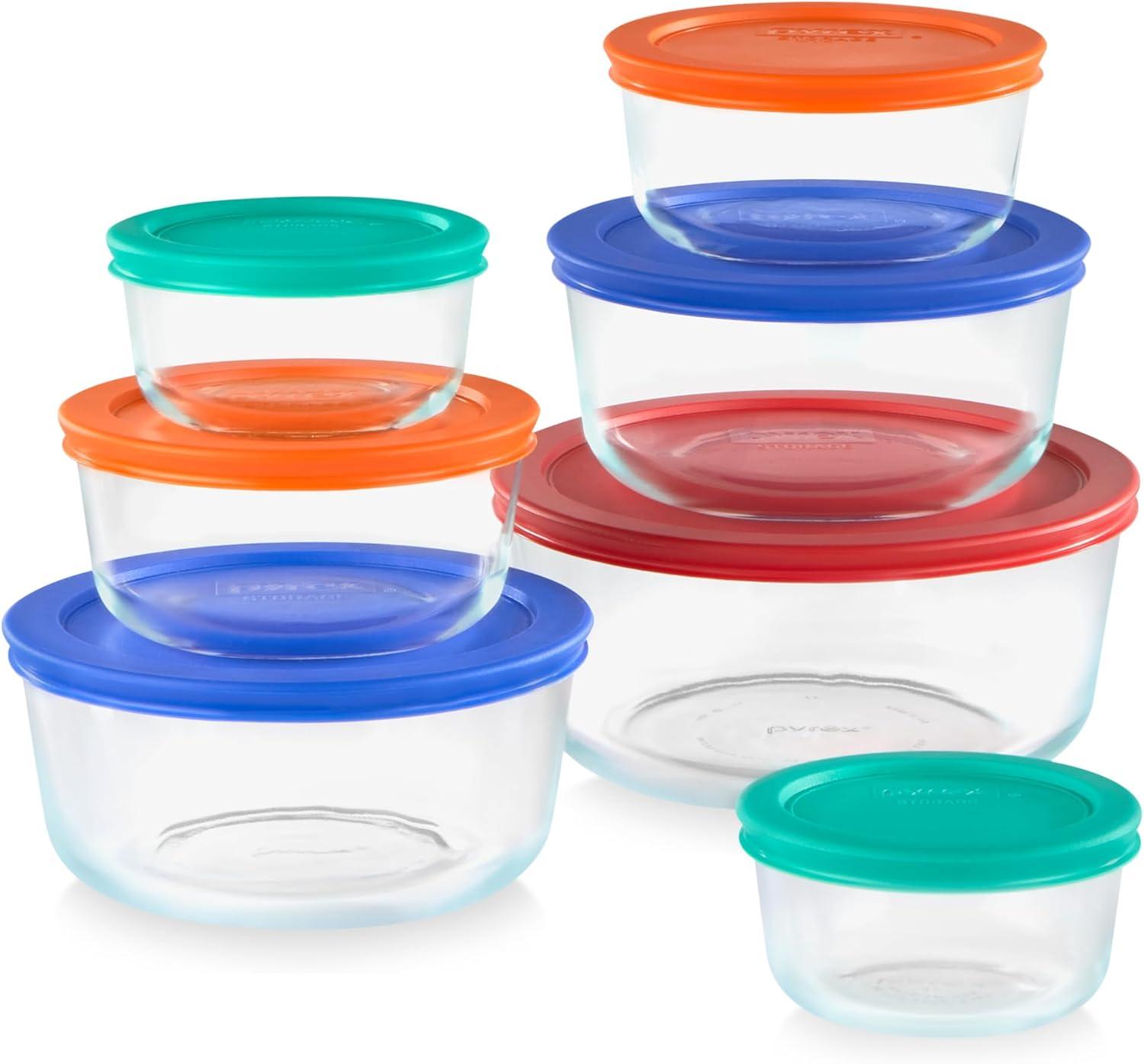 Pyrex Simply Store 14-Pc Glass Food Storage Container Set with Lid, 7-Cup, 4-Cup, 2-Cup & 1-Cup Round Meal Prep Containers with Lid, BPA-Free, Dishwasher, Microwave and Freezer Safe