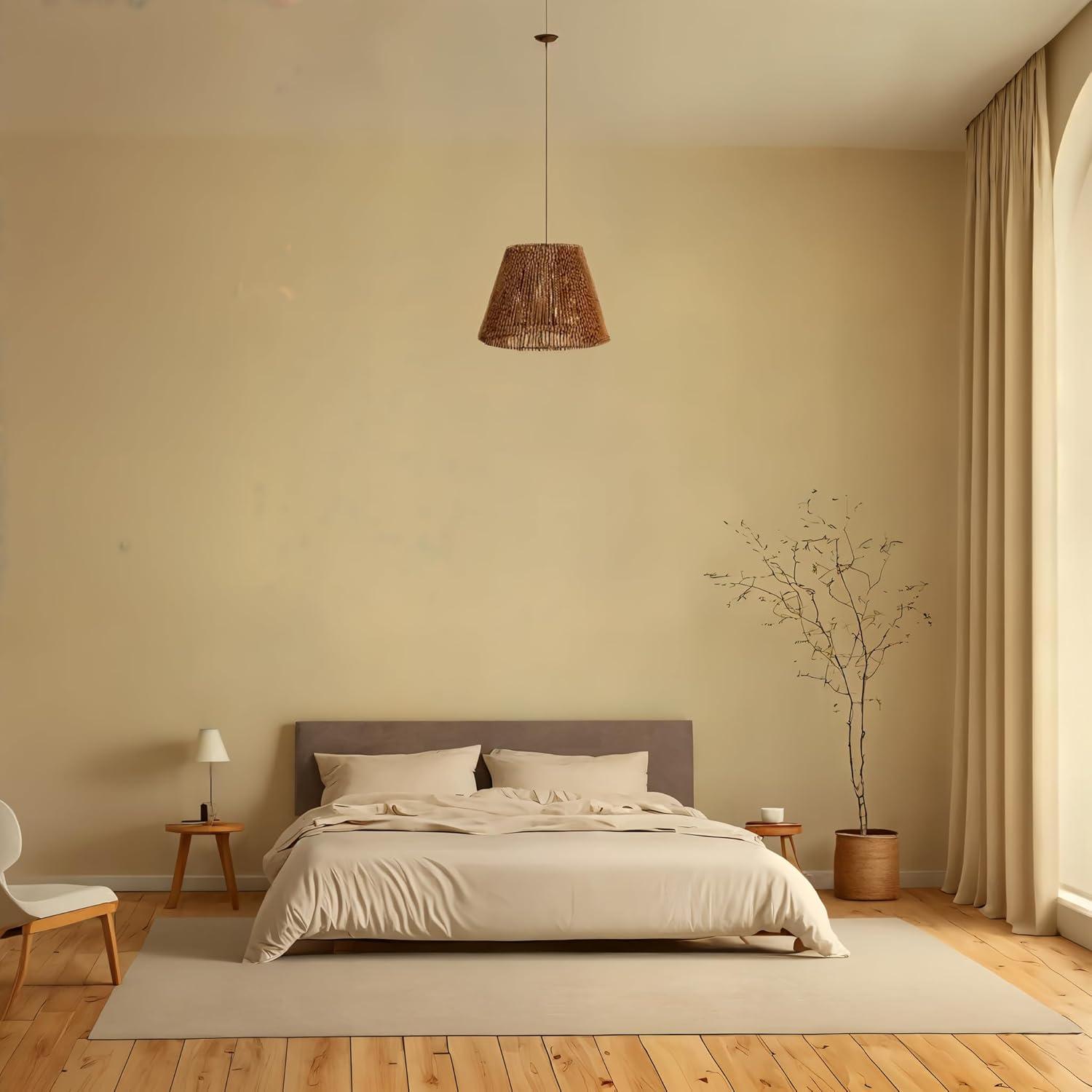 Bayou Breeze Bayou Breeze Farmhouse Water Hyacinth Drum Lamp Shades for Table Lamps, Wicker Pendant Light Shade Replacement, Rustic Light Fixture Cover, Woven Chandelier Replacement Shades for Living Room, Kitchen, Desk Decor, Spider Fitter