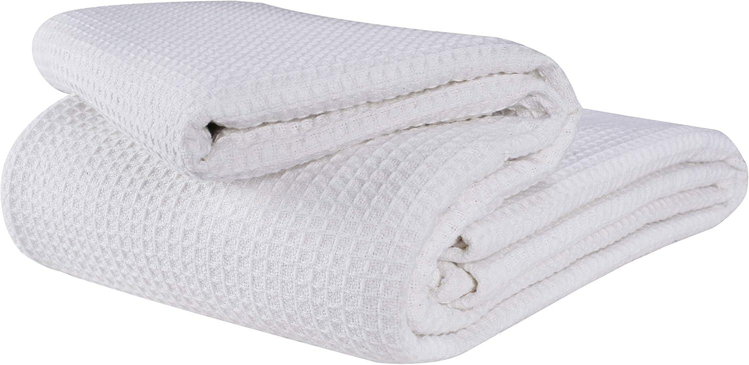 White Twin Cotton Waffle Weave Thermal Blanket