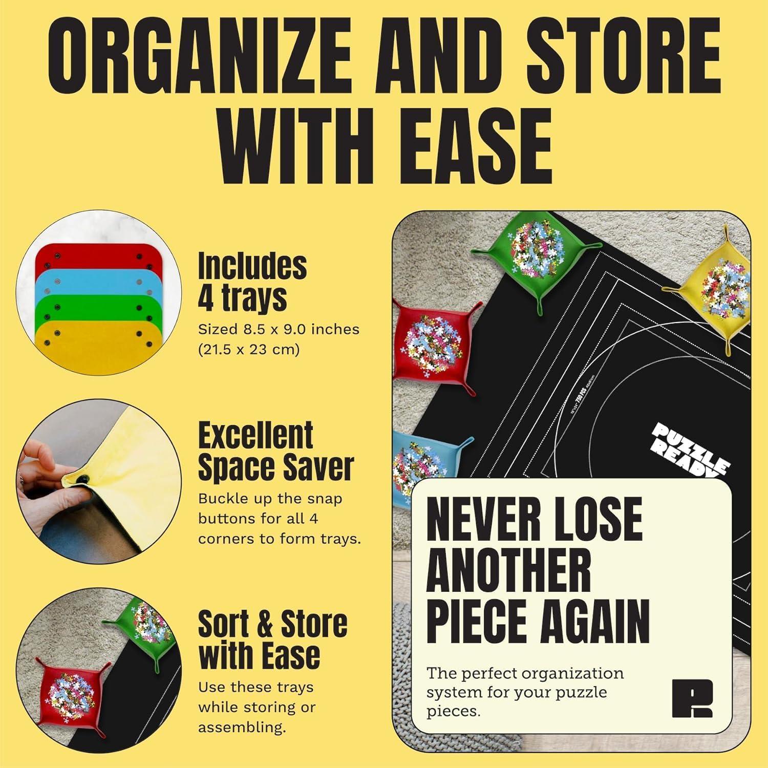 Puzzle Ready Jigsaw Puzzle Mat Roll Up - 46” x 29.5” Puzzle Mat Up to 1500 Jigsaw Puzzles, 4 Sorting Trays & Storage Bag