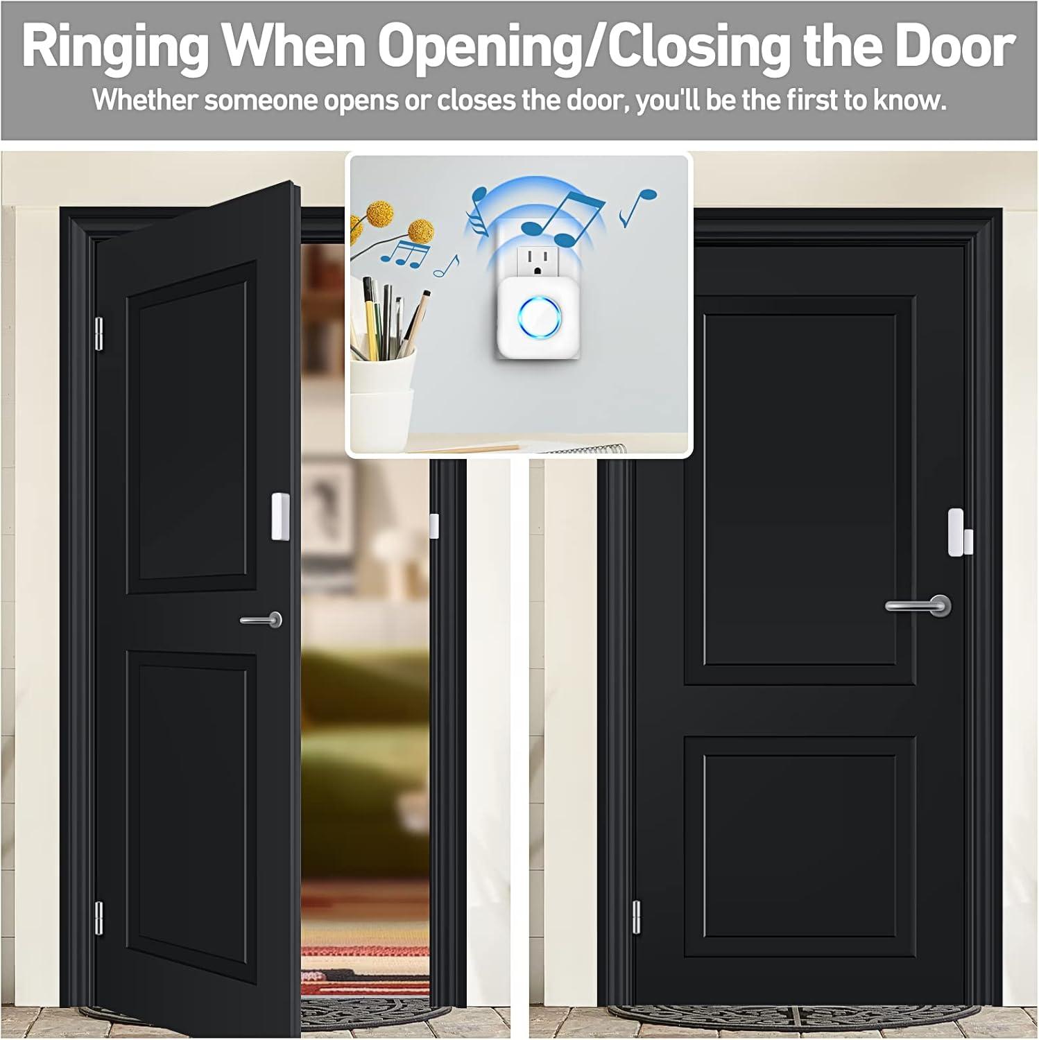 Door Chime, Satisure Wireless Door Open Contact Sensor Alarm Chime with 600 FT Range 58 Chimes 5 Volume Levels LED Indicators, Door Ringer Alert for Business/Store/Home/Office When Entering