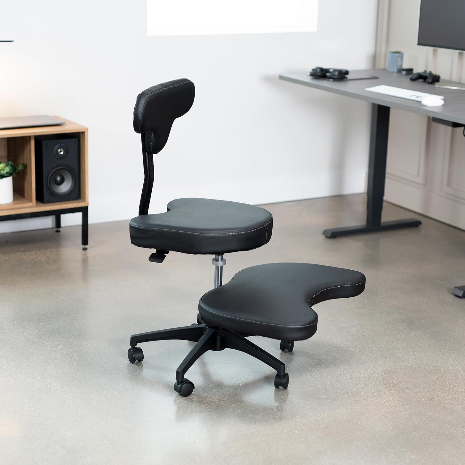 Black Ergonomic Swivel Kneeling Chair with Leather Padding