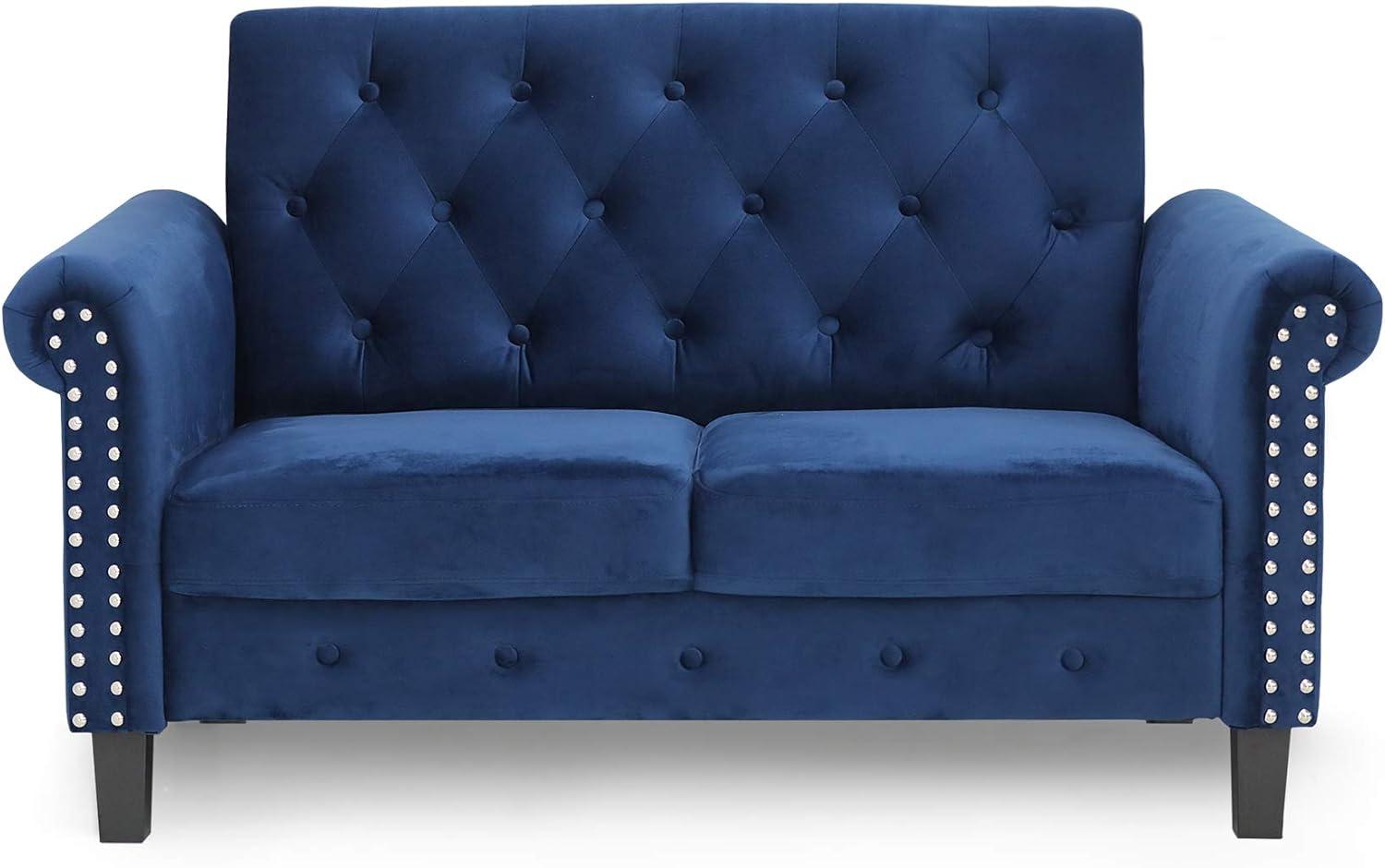 Furinno Bastia Vintage Button Tufted Loveseat, Navy Velvet