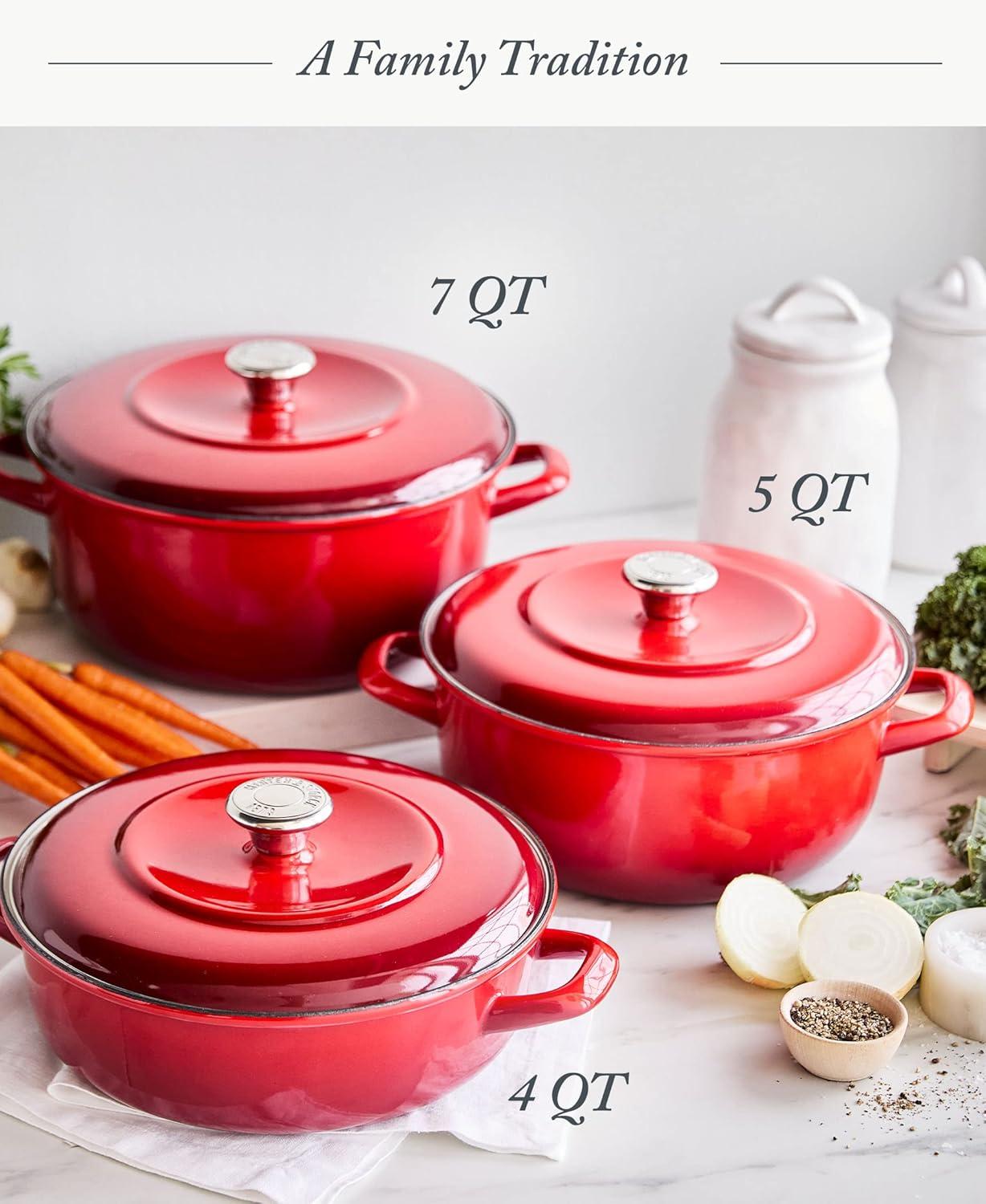 Lava Red Enameled Cast Iron 4QT Dutch Oven with Lid