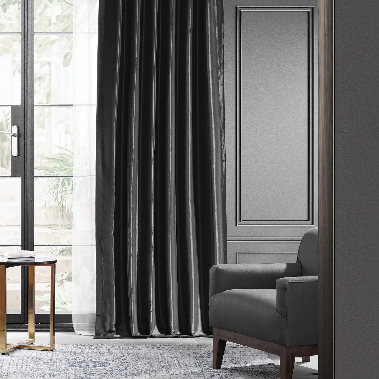 Platinum Blackout Faux Silk Taffeta Curtain (1 Panel), Platinum, 50W X 84L