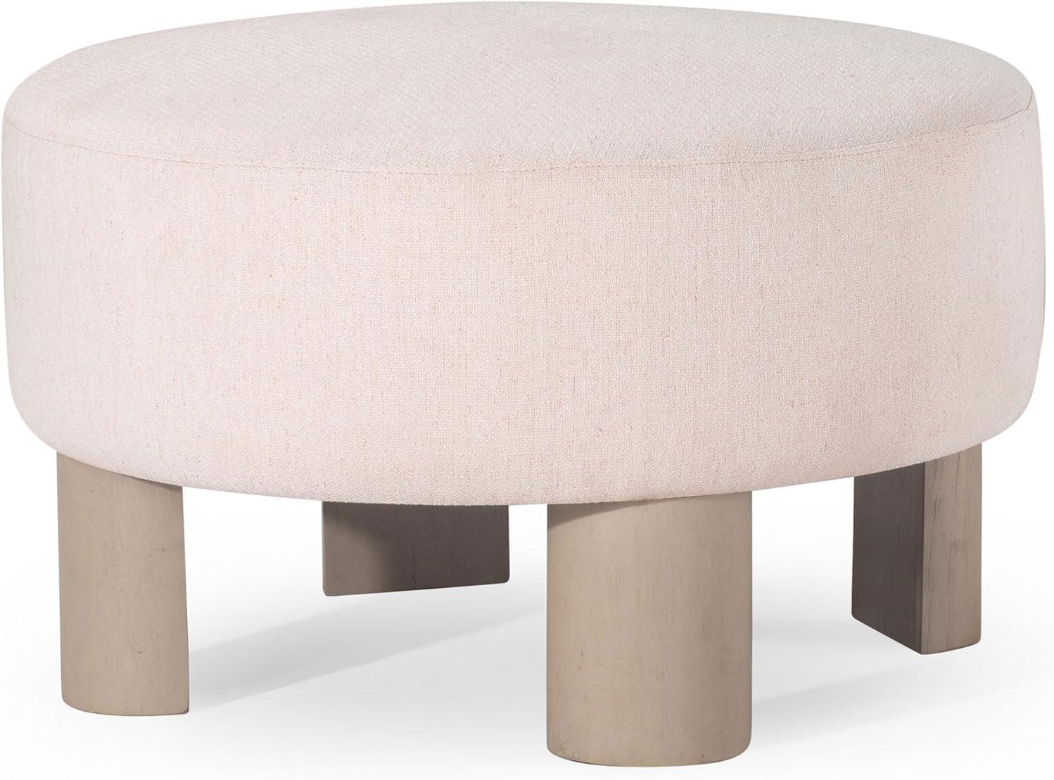 Maven Lane Celia Contemporary Upholstered Ottoman with Refined White Wood Finish