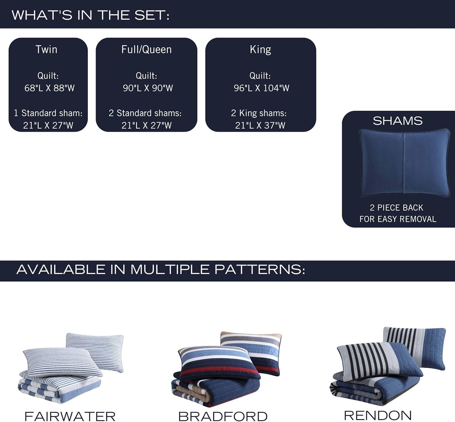 Classic Blue Cotton Reversible Full Quilt Set