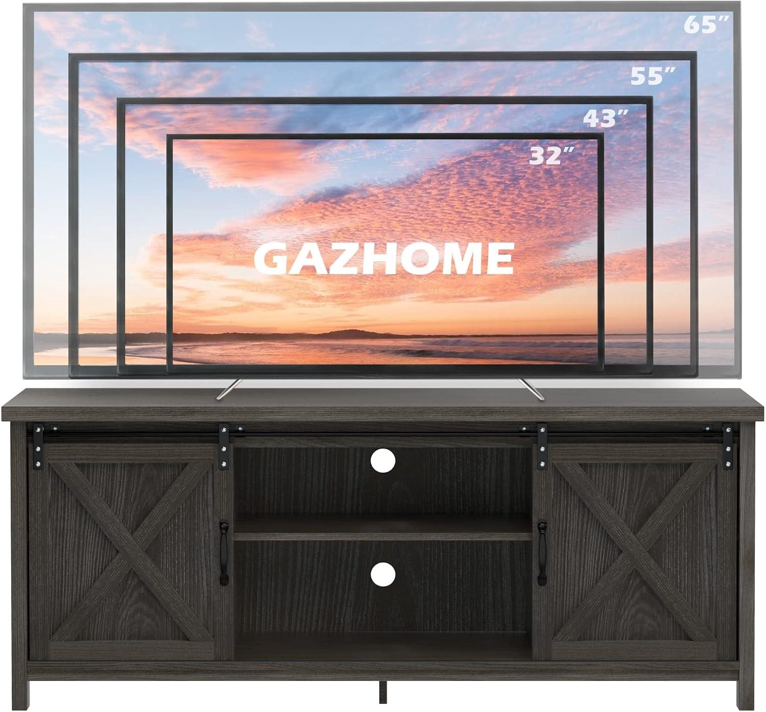 GAZHOME Modern Farmhouse TV Stand with Sliding Barn Doors, Media Entertainment Center Console Table for TVs up to 65”,2-Tier Large Storage Cabinets,Rustic TV Stand for Living Room Bedroom,Dark Grey