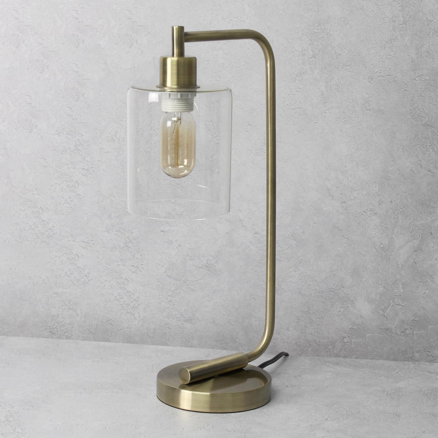 Simple Designs 18.8" Industrial Vintage Bronson Iron Desk Lamp with Glass Shade, Antique Brass