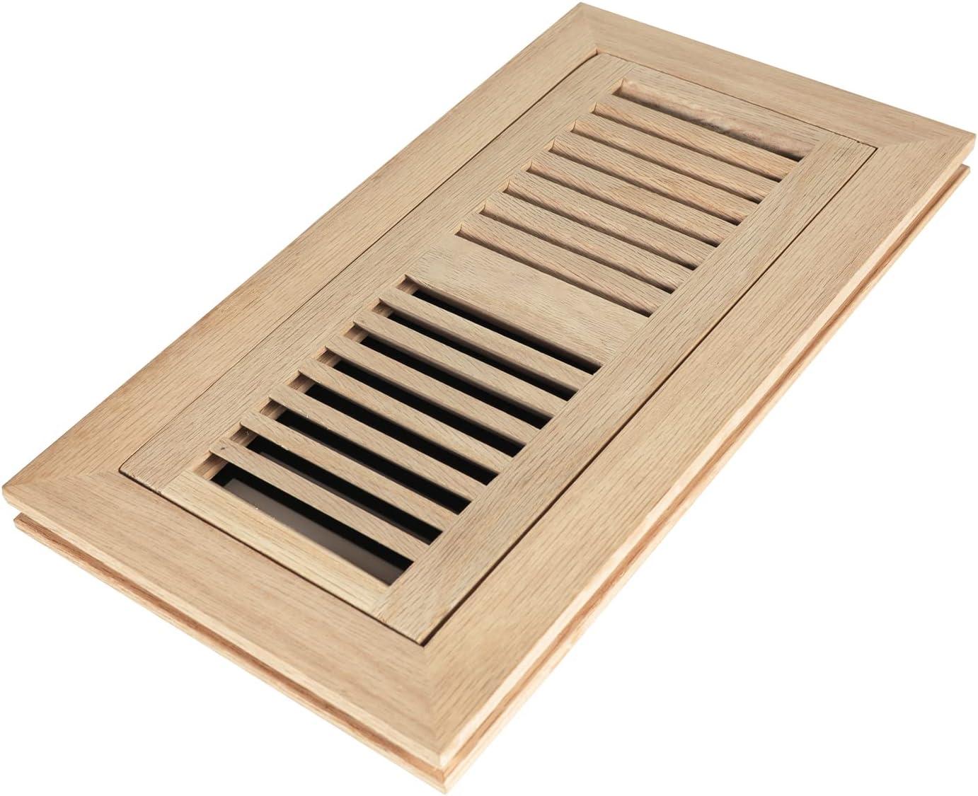 Hardwood White Oak Floor Register, Flush Mount with Frame, 4x10 Inch, Unfinished