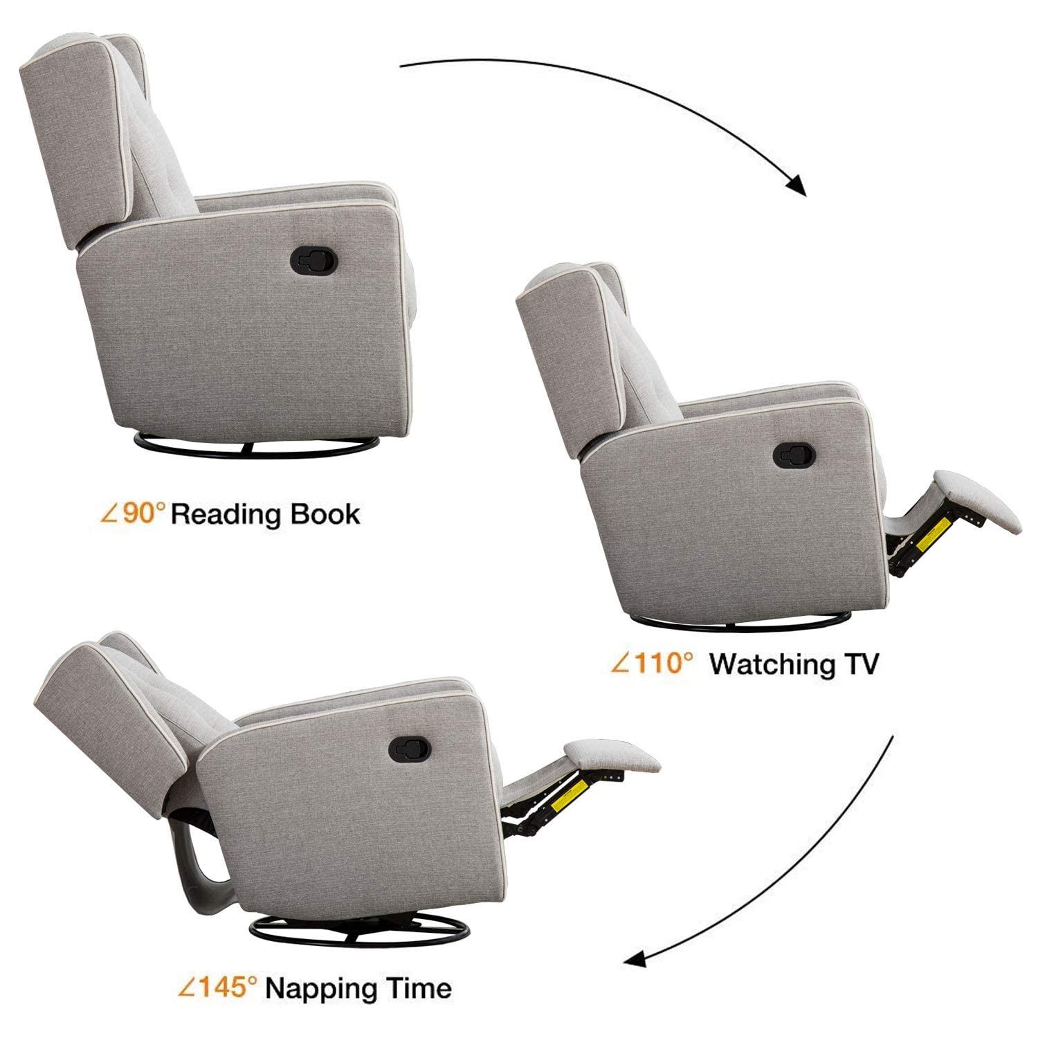 Bonzy Home Swivel Rocker Recliner Chair, Manual Reclining Chair, Single Seat Reclining Chair, Gray