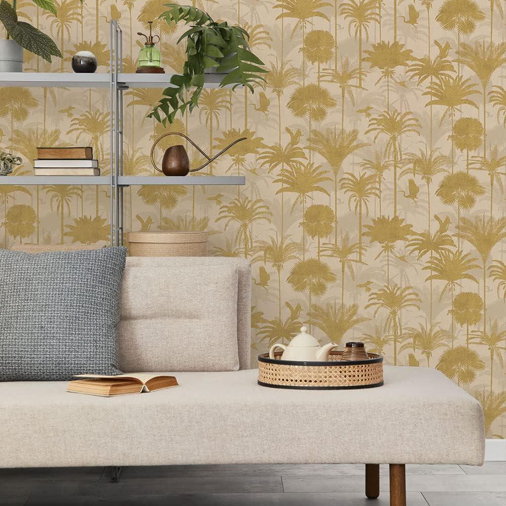 Tempaper Royal Palm Metallic Gold Peel and Stick Wallpaper, 20.5" x 16.5'