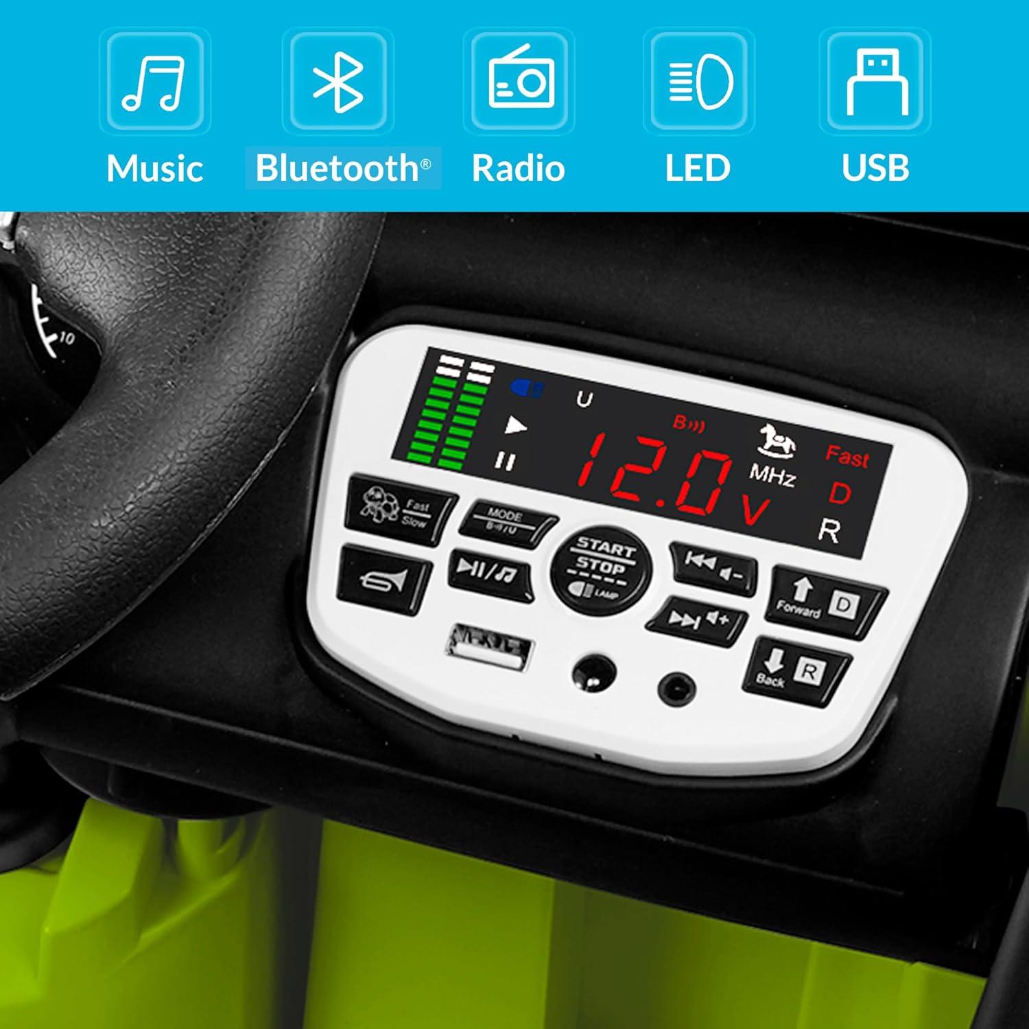 Kidzone Ride On Truck 12V Battery Powered Electric Kids Car Vehicle Toy with DIY License Plate, 4 Wheeler Quad, Parent Remote Control, MP3, High Low Speeds, LED Lights - Green