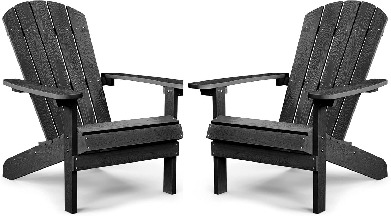 ZEKOO All Weather HIPS Outdoor Plastic Adirondack Chairs Set Of 2-Black