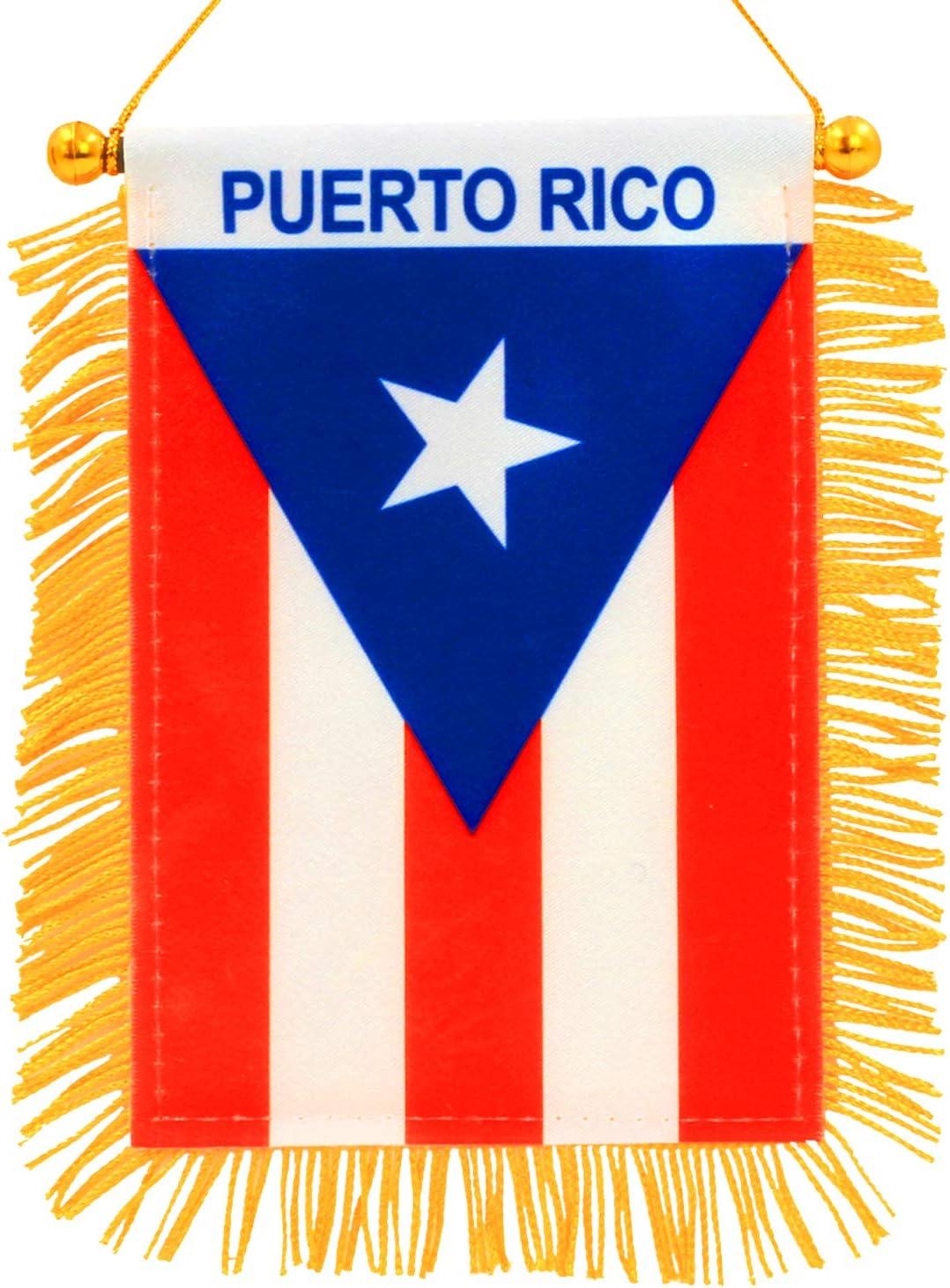 ANLEY Puerto Rico Fringy Window Hanging Flag 4 x 6 in.