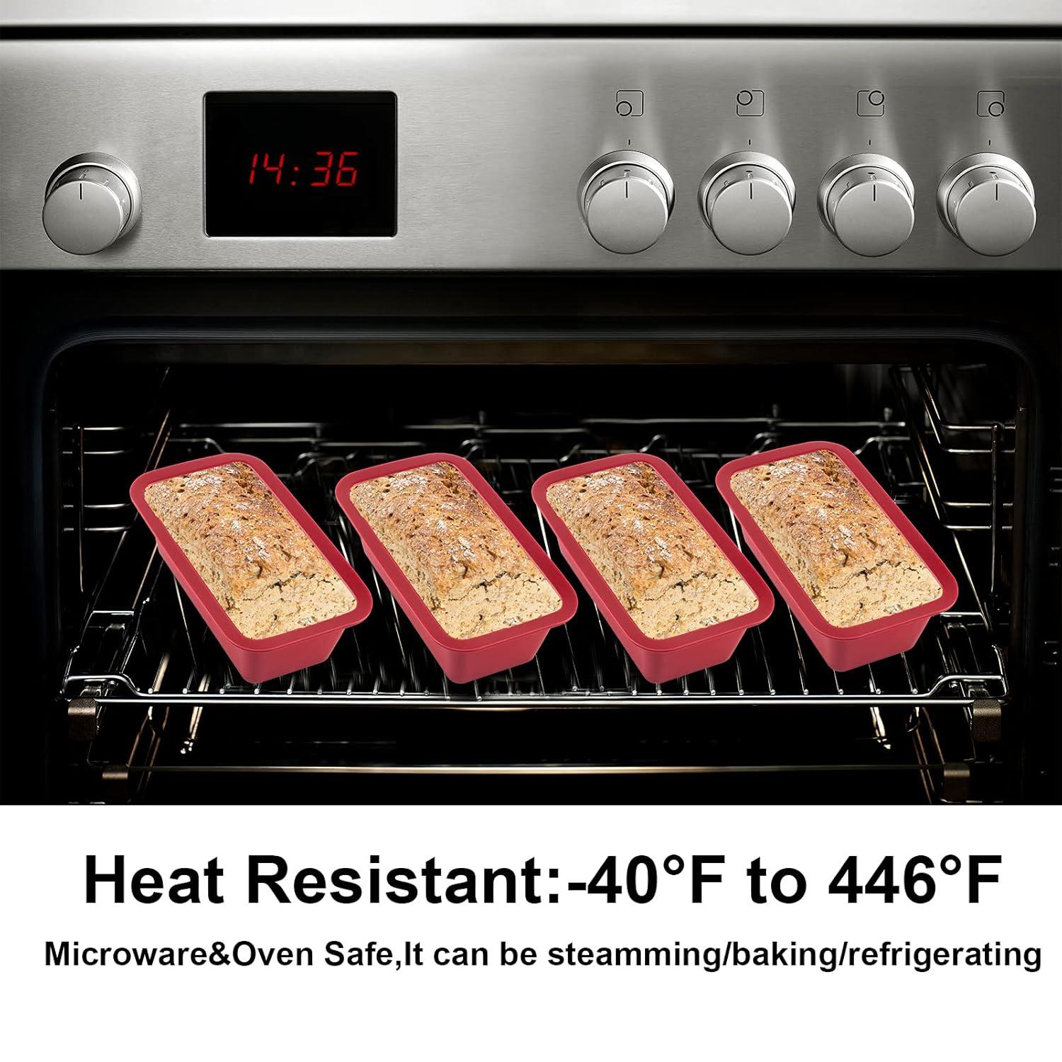 Silicone Mini Loaf Pan Set of 4, NonStick Easy Release Rectangle Silicone Mini Cake Pan for Baking Bread, Flexible BPA Free Silione Baking Mold and Bread Mold, Toast Pan, Brownie Loaf Pan, Cake Mold