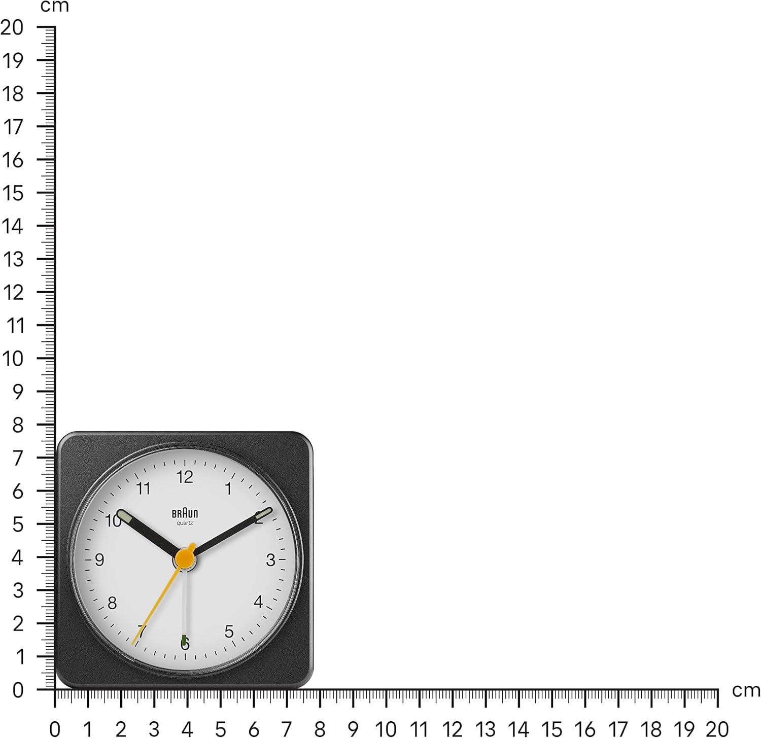 Braun Classic Analogue Alarm Clock with Snooze and Light, Quiet Quartz Sweeping Movement, Crescendo Beep Alarm in Black and White, Model BC03BW.