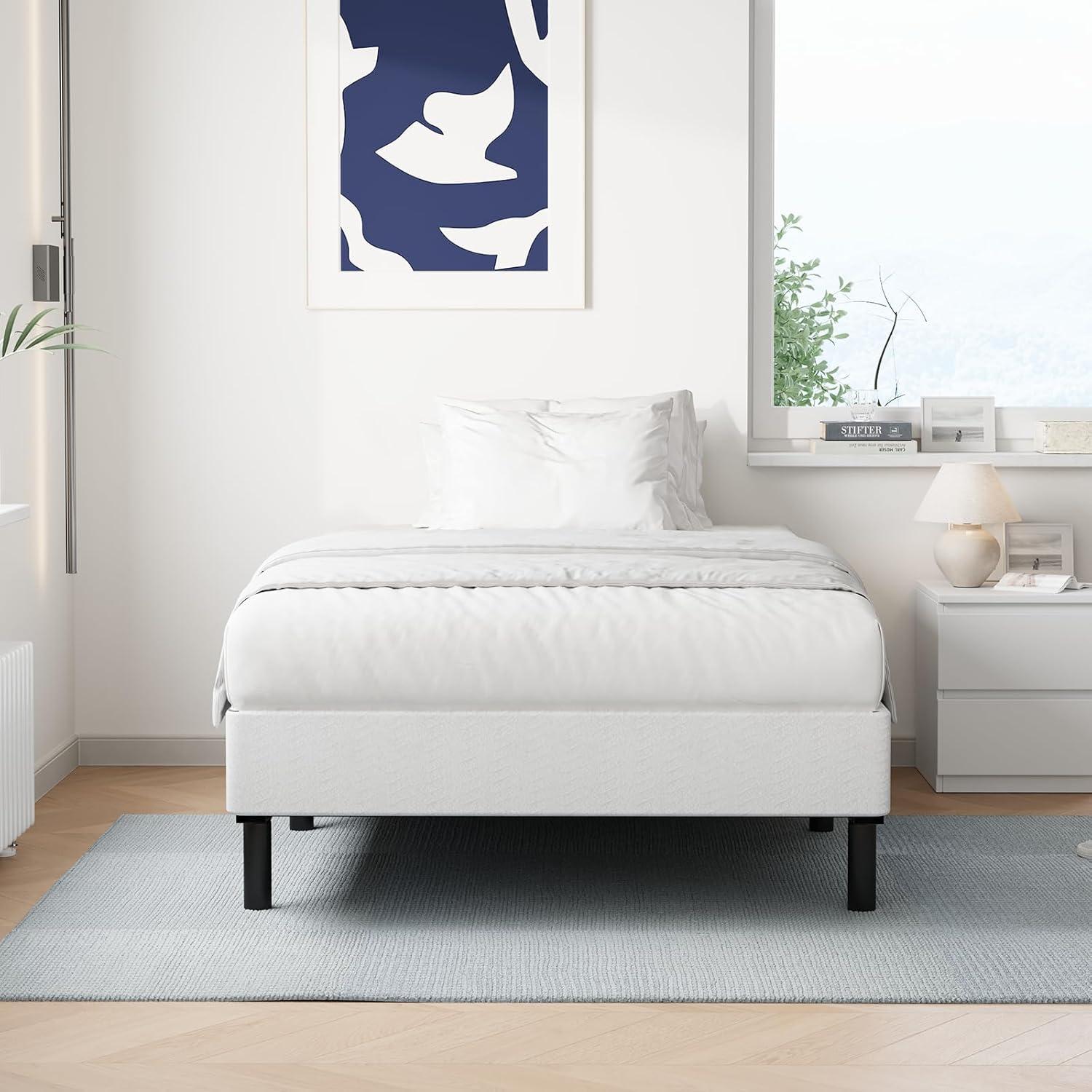King Size Bed Frame, 5 Inch Low Profile Metal Box Spring with Fabric Bed Cover, 2500lbs Heavy Duty Steel Structure Mattress Base, Noise-Free Bed Foundation, Easy Assembly, Black