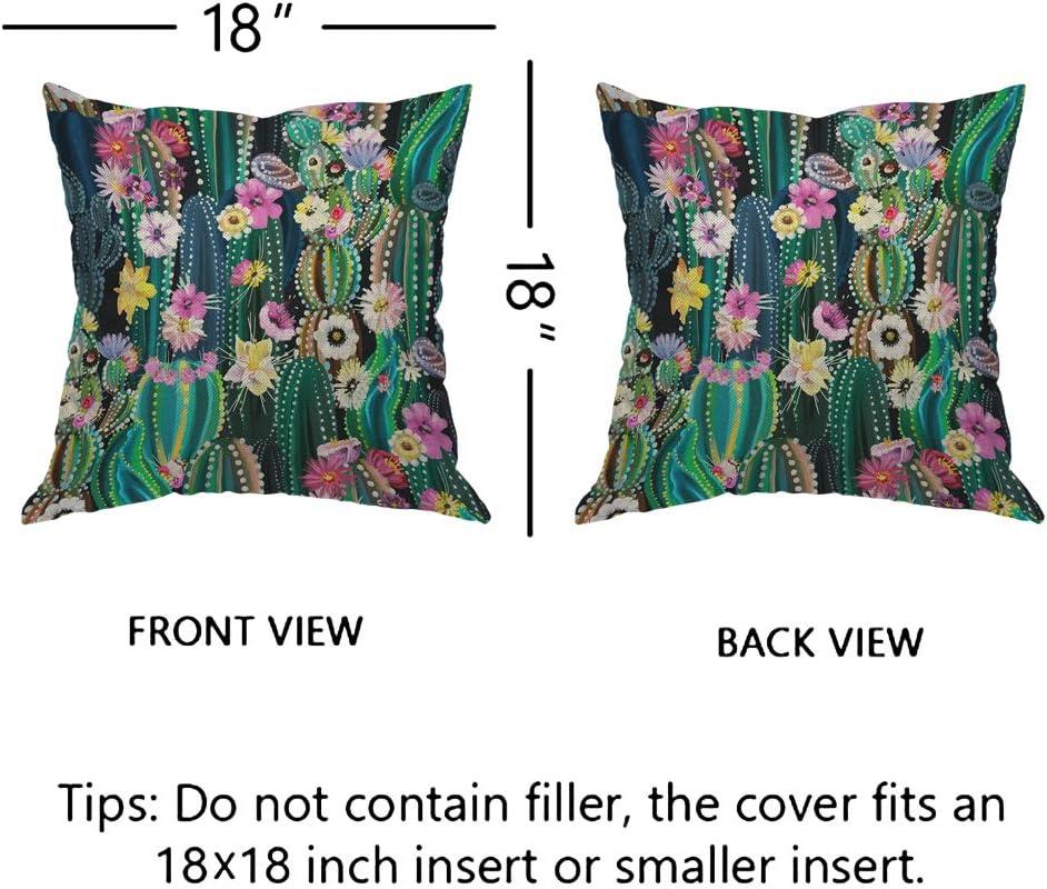 EKOBLA Watercolor Cactus Throw Pillow Cover Green Plants Succulent on Desert Exotic Blossom Cozy Square Cushion Case for Men Women Boys Girls Room Home Decor Cotton Linen 18x18 Inch