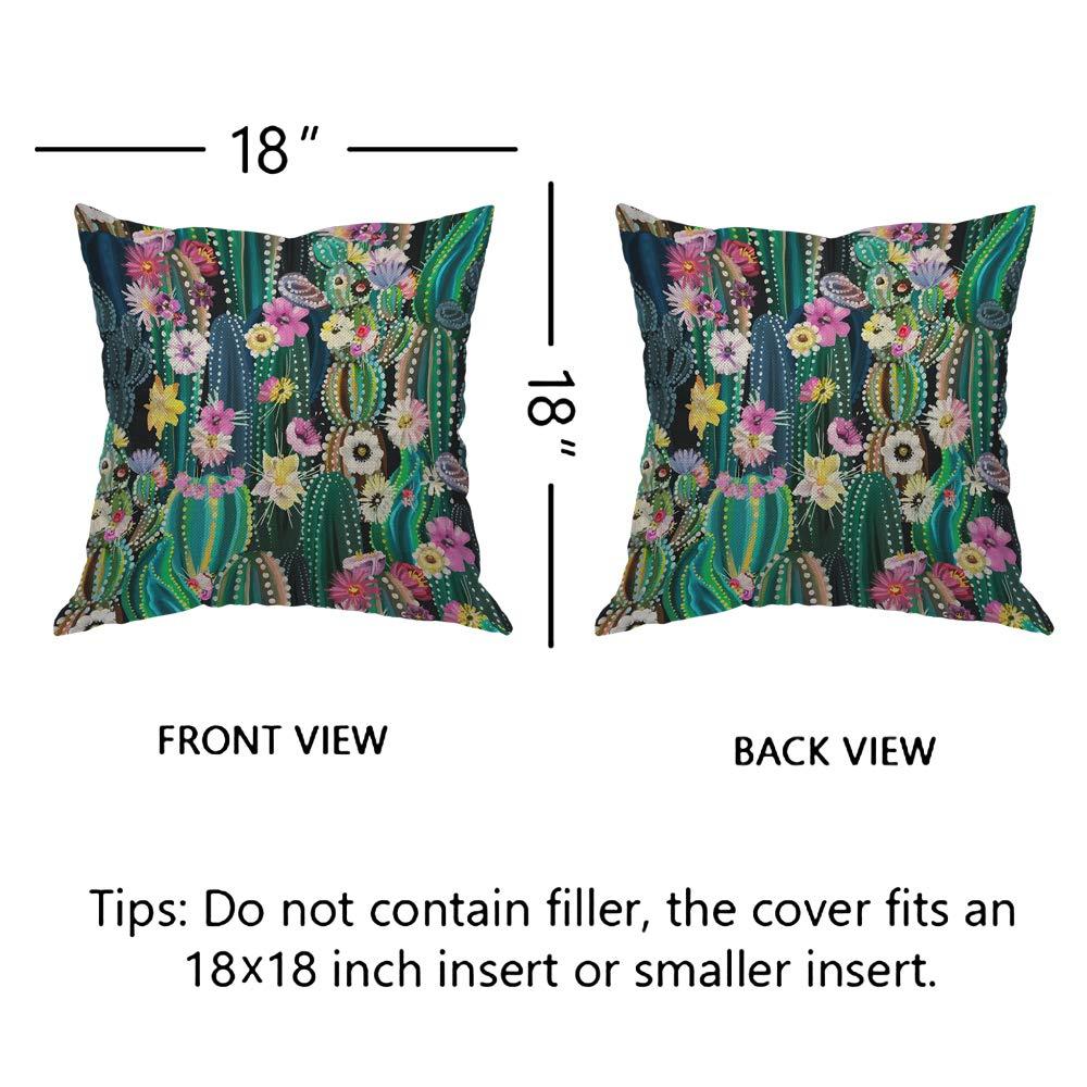 EKOBLA Watercolor Cactus Throw Pillow Cover Green Plants Succulent on Desert Exotic Blossom Cozy Square Cushion Case for Men Women Boys Girls Room Home Decor Cotton Linen 18x18 Inch