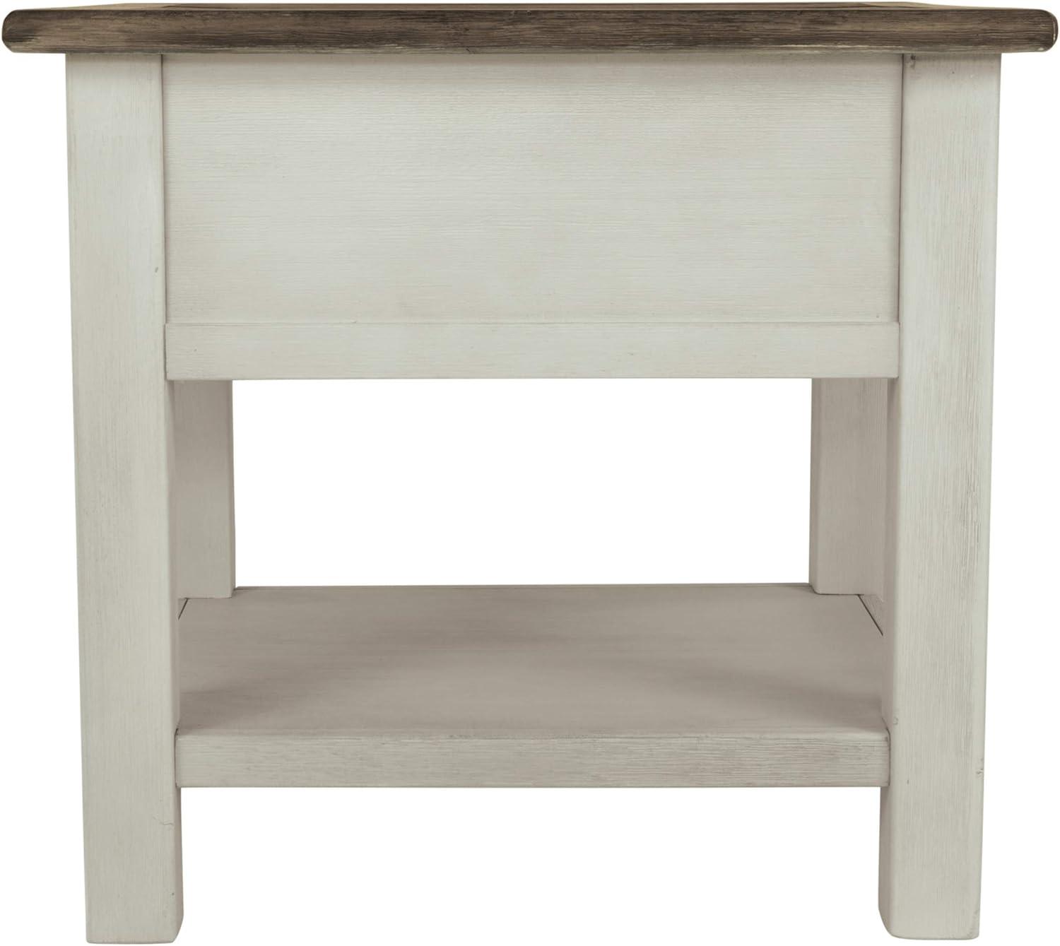 Signature Design by Ashley Bolanburg Chair Side End Table Brown/White: Vintage Style, USB Ports, Storage Cabinet