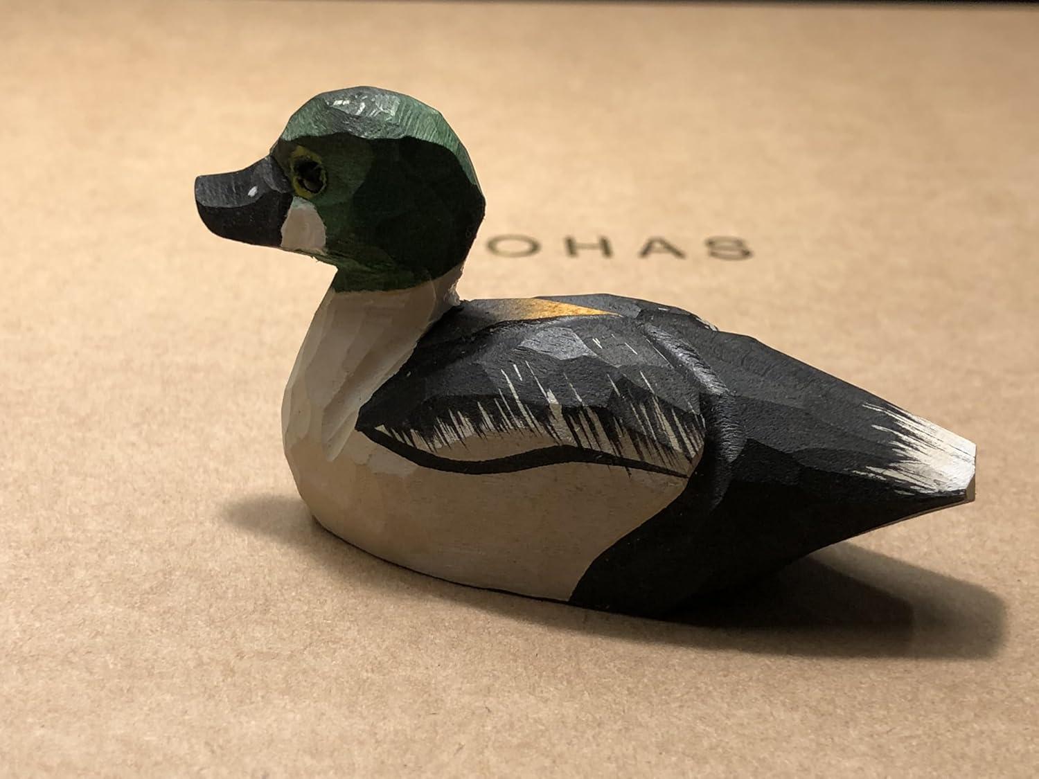 Goldeneye Duck Handmade Wood Figurine Carved Decoy Sculpture Home Decor Miniature Animal Art Garden Statue Collectible