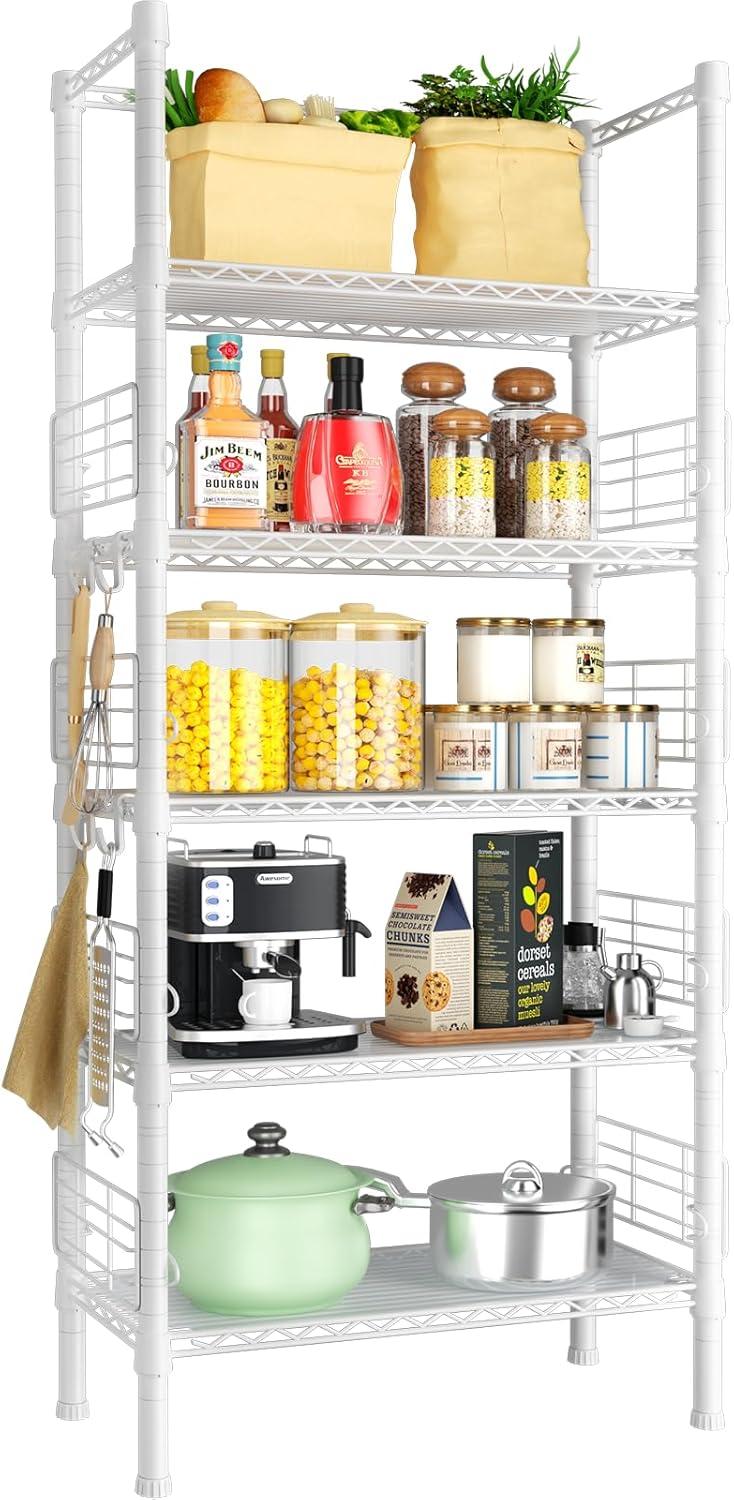 White 5-Tier Metal Storage Rack with Adjustable Shelves