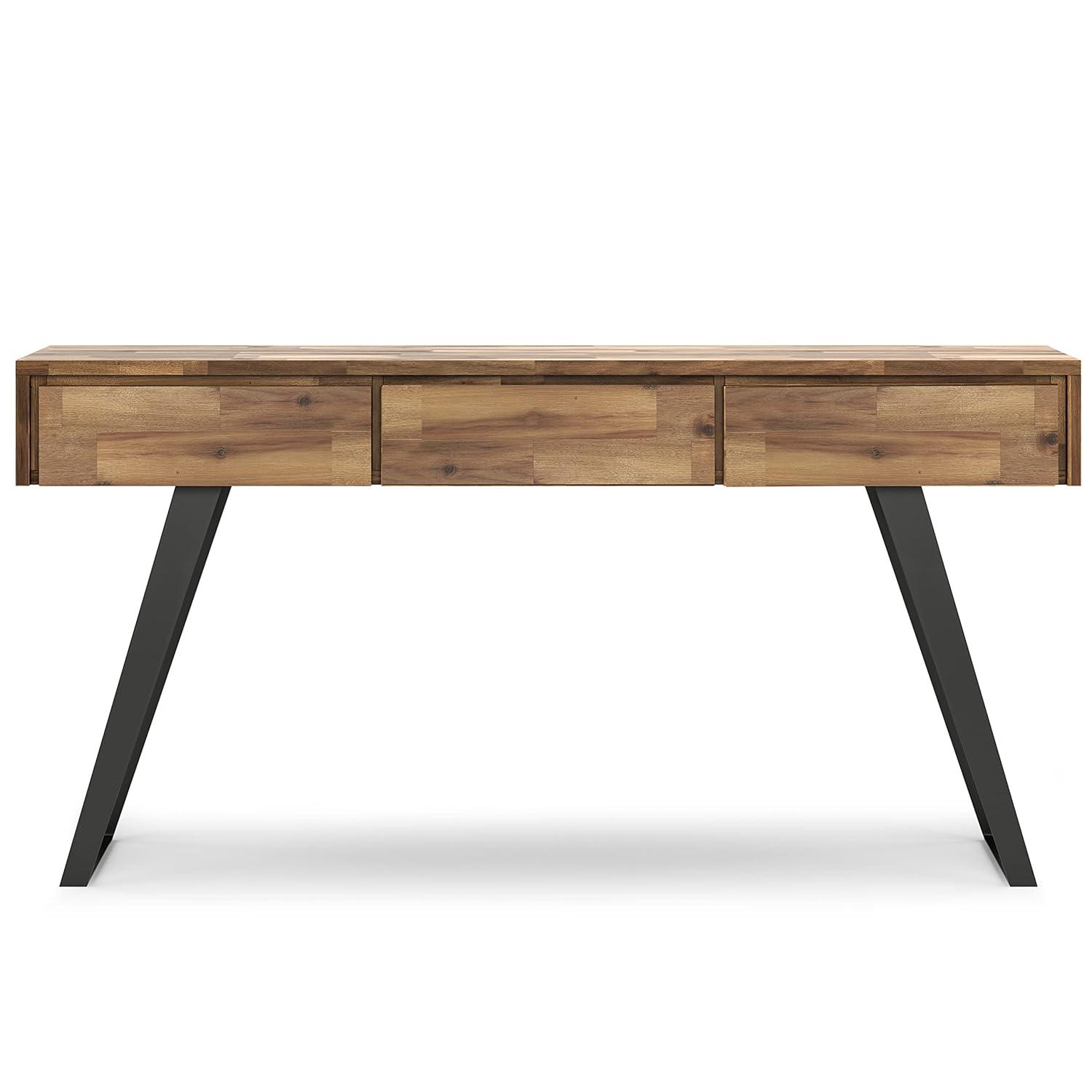 Lowry 60"W Solid Wood Modern Industrial Storage Console Table with 3 Storage Drawers and Metal Legs