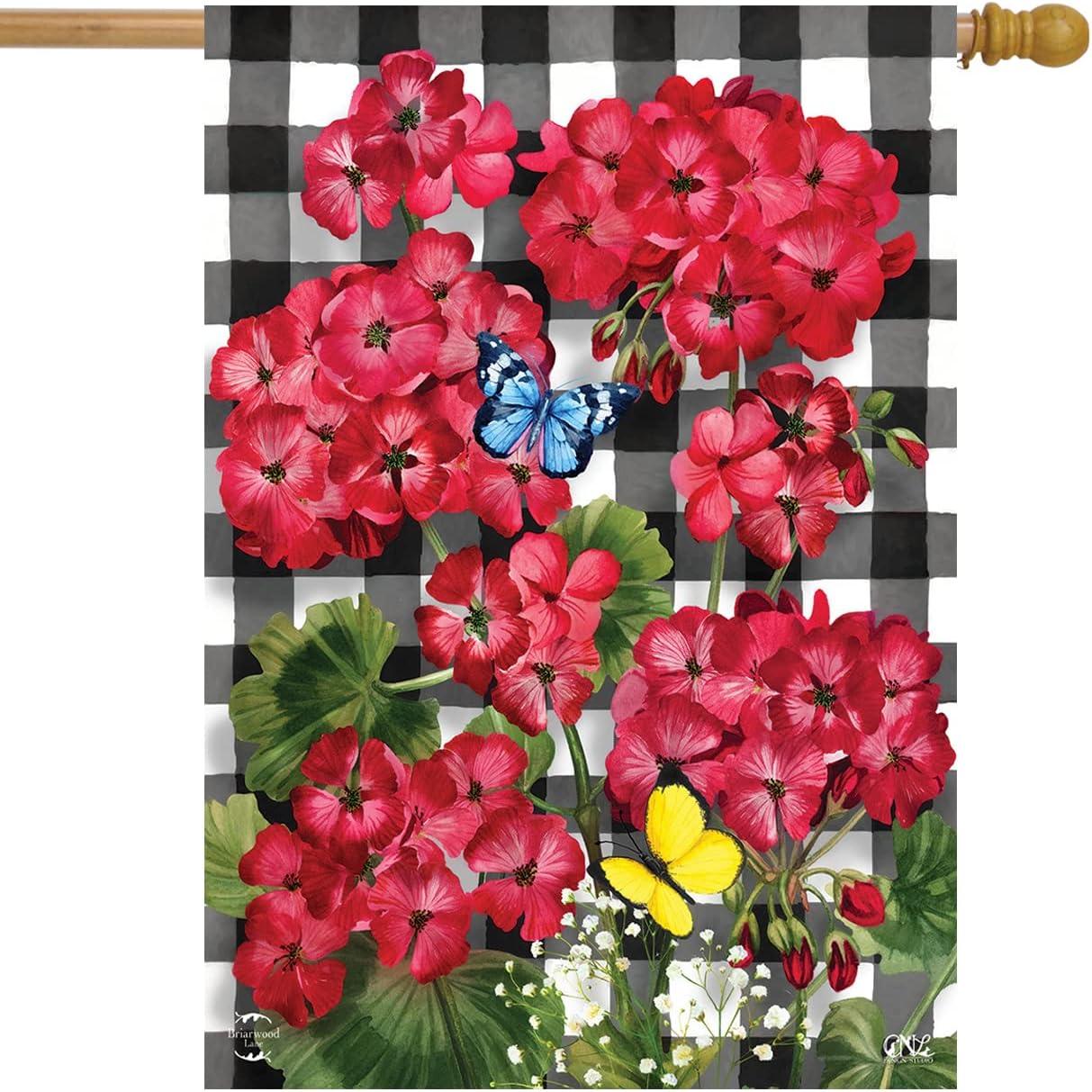 Checkered Geraniums Summer House Flag Floral 28" x 40" Briarwood Lane