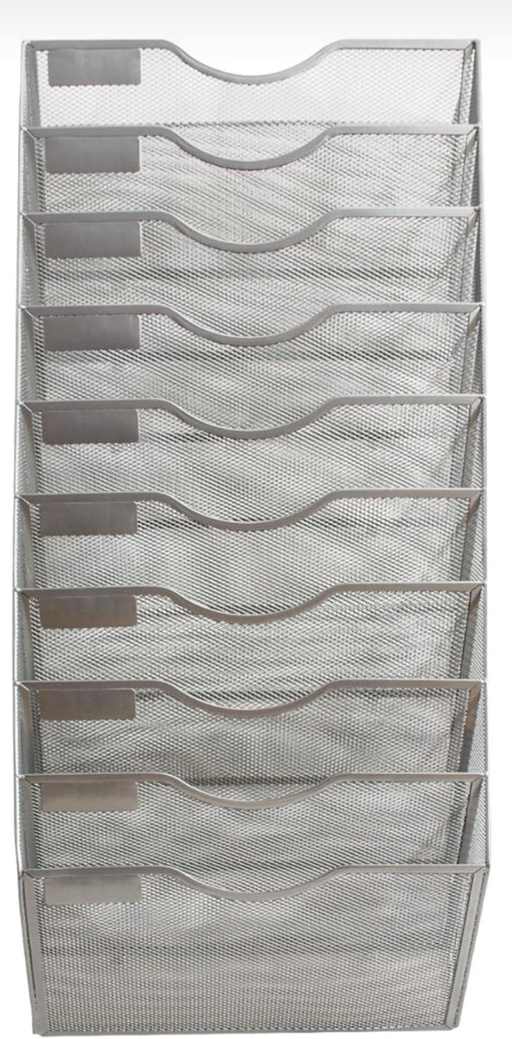 10 Sections Hanging Files Wall Mounted Metal Mesh Document File Organizer Magazine Holder Rack Organizer Multipurpose Use To Display Files, Magazine, Newspapers- Gray