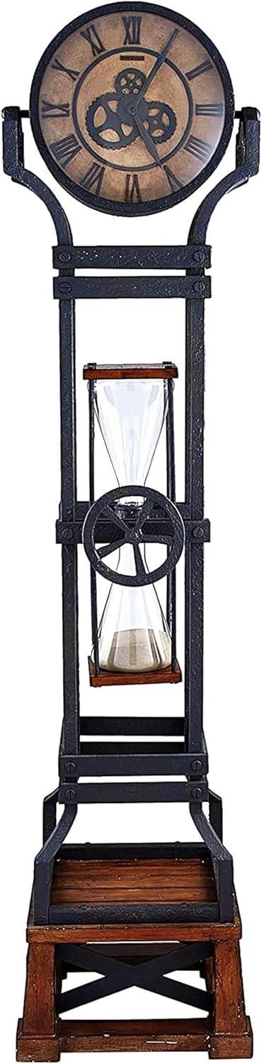 Gray Iron and Wood Hourglass Floor Clock with Quartz Movement