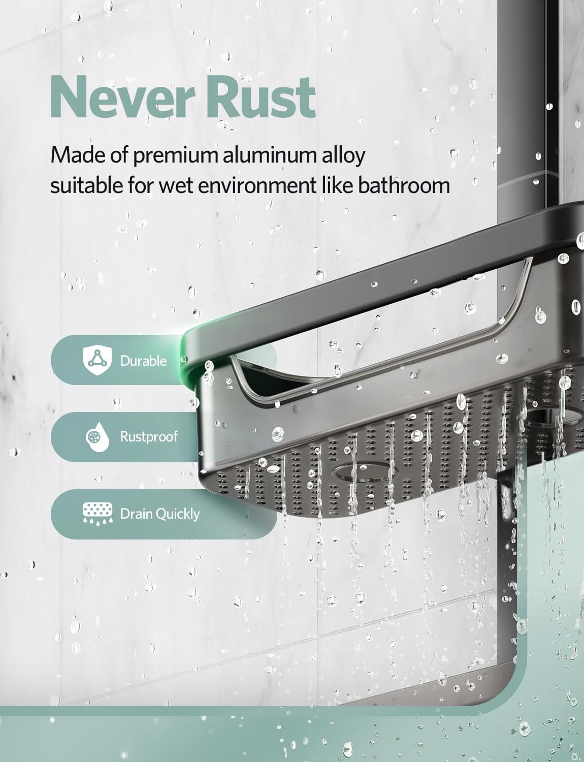 LAMU Over-the-Shower Head Organizer, 3-Shelf Aluminum Shower Caddy, Black