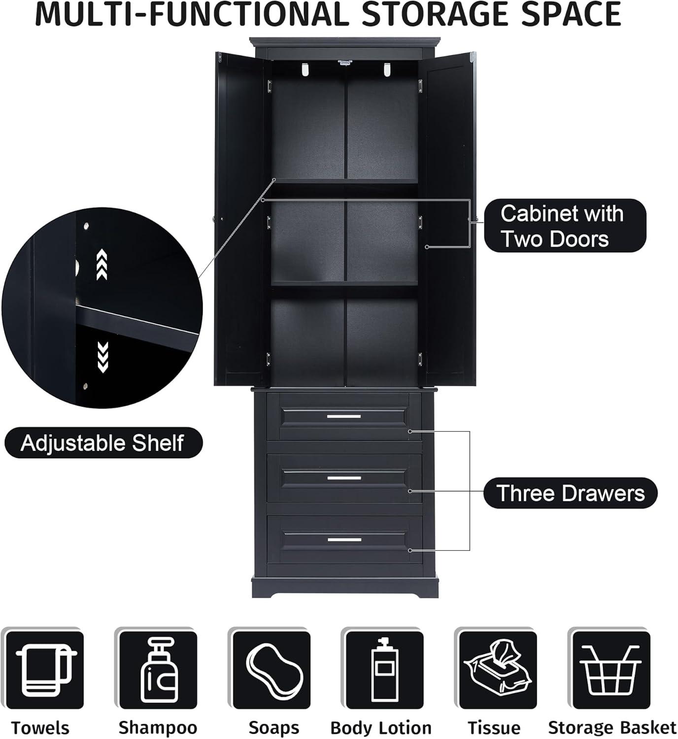 Tall Black MDF Office Storage Cabinet with Adjustable Shelves