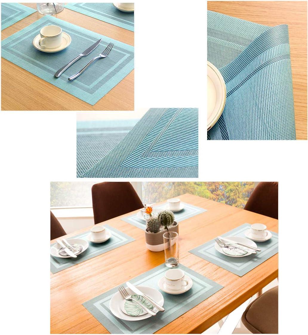 pigchcy Placemats, Heat Insulation Non Slip Plastic Placemats, Washable Easy to Clean Woven Vinyl Kitchen Stain Resistant Placemats for Dining Table Set of 6 (Sky Blue)