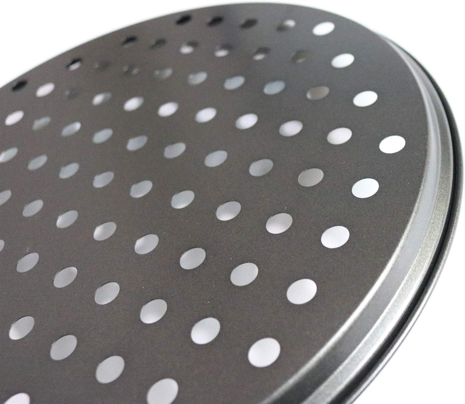 12-Inch Black Nonstick Carbon Steel Pizza Pan with Holes