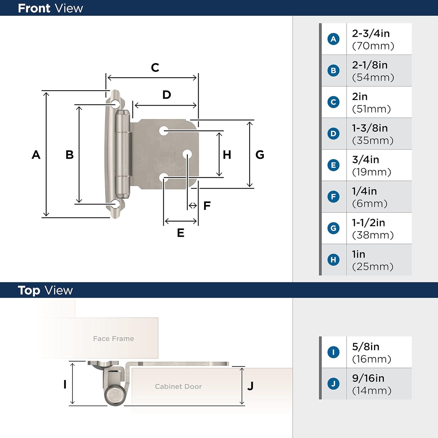 Satin Nickel Self-Closing Face Mount Cabinet Hinge