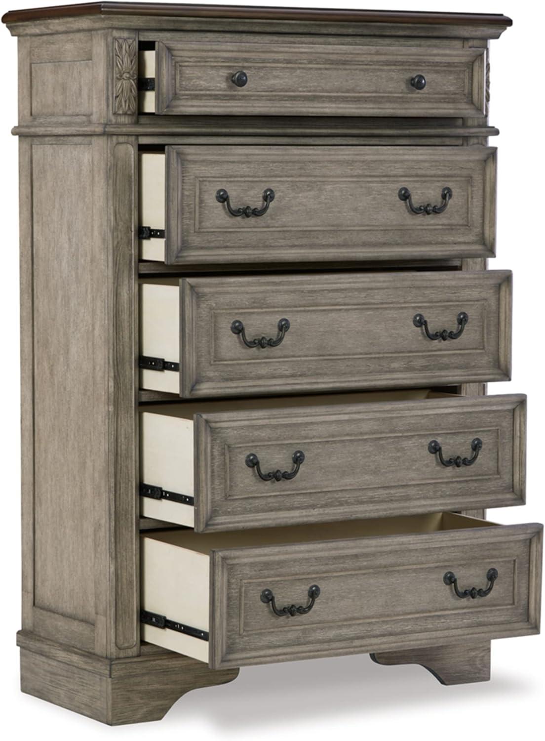 Gray and Walnut Transitional Five-Drawer Chest with Dovetail Construction