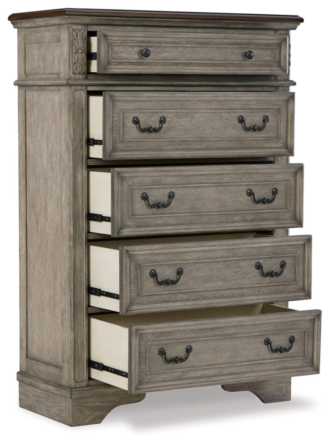 Gray and Walnut Transitional Five-Drawer Chest with Dovetail Construction