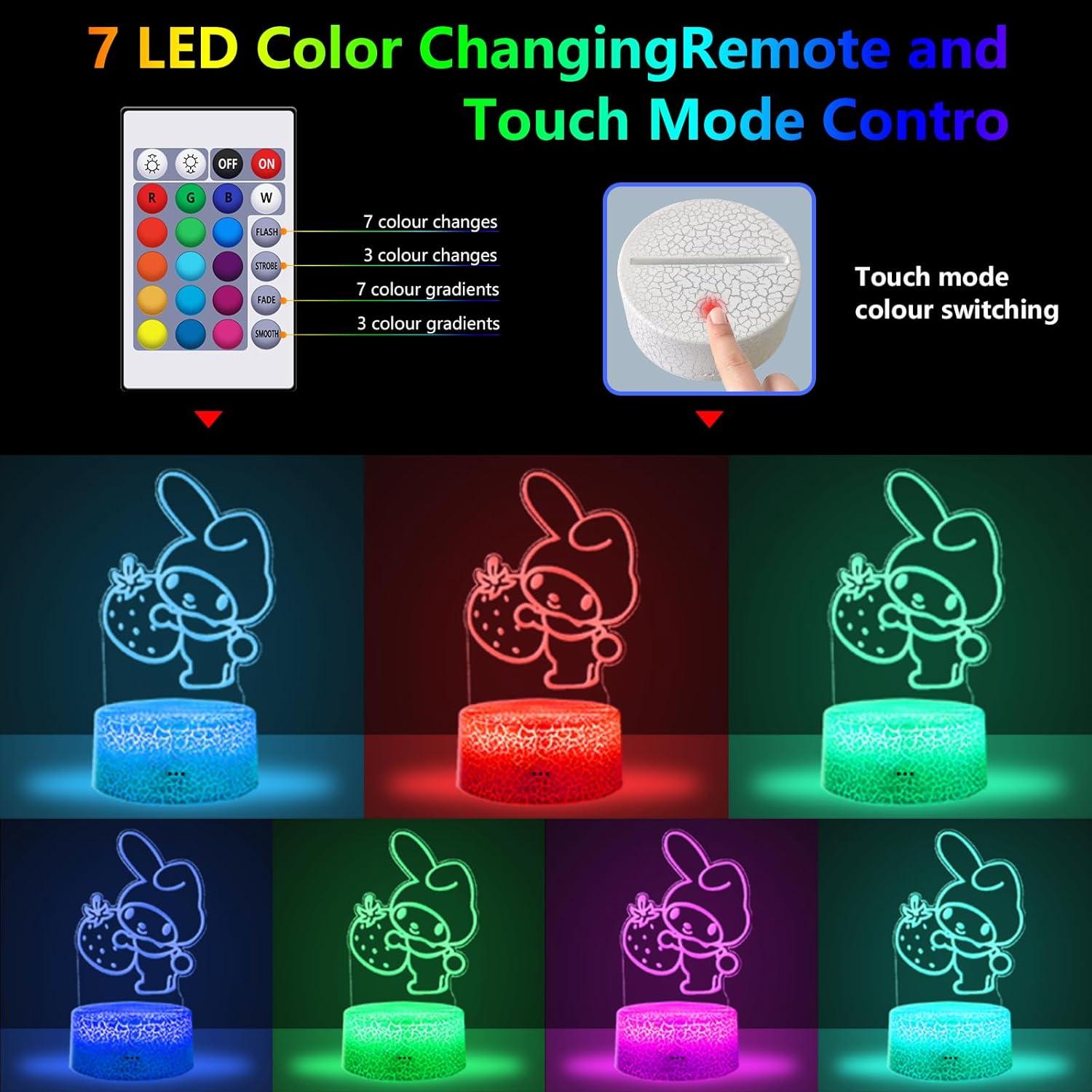 3D Illusion Night Light for Kids - Cute Lamp Led Night Light Anime Charater 16 Colours Change with Remote Control Kitty Lamp Room Decor Birthdays Holidays Christmas Gifts for Kids and Girls