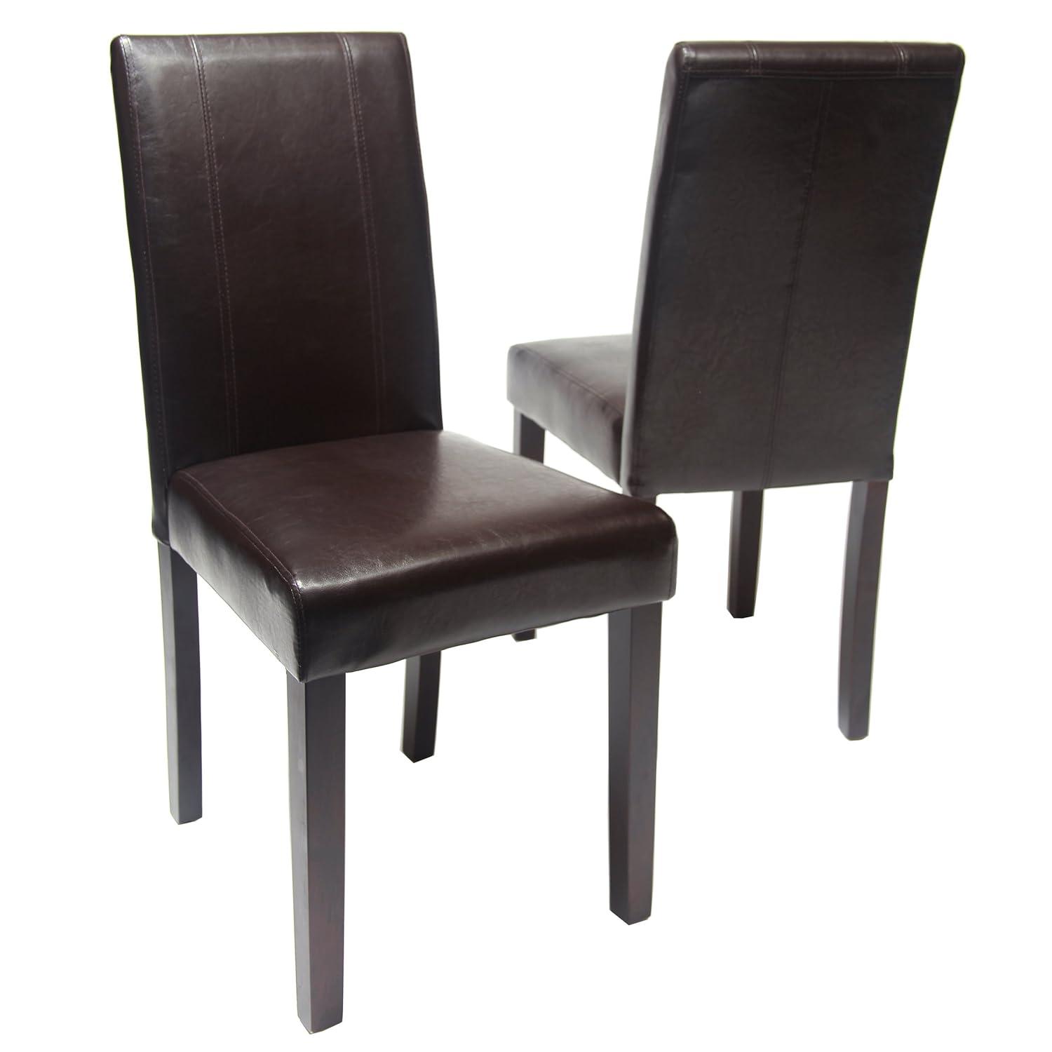 Roundhill Urban Style Solid Wood Faux Leather Parsons Chair, Brown, Set of 2