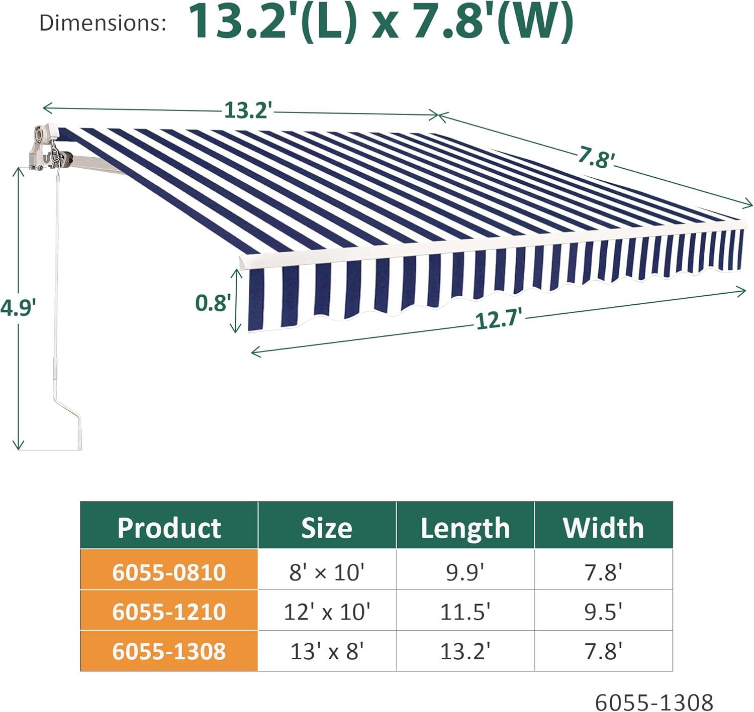 Large White and Black Striped Polyester Retractable Outdoor Canopy