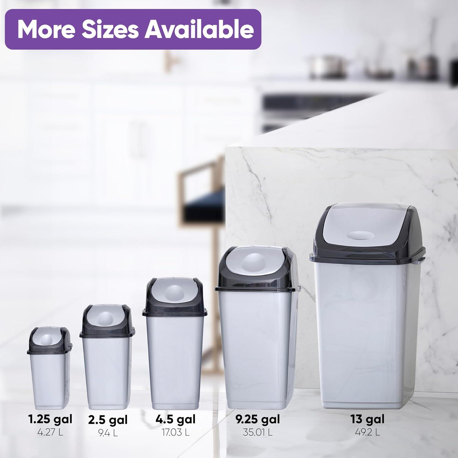 Superio Kitchen Trash Can with Swing Top Lid 9 Gallon Slim Waste Bin 37 Qt Durable Plastic, Fit Small Spaces, Office, Bathroom, Under Counter (White Smoke-1 Pack)